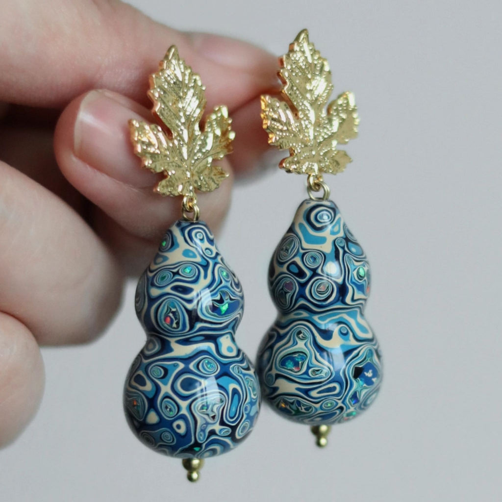 LacLume Original Lacquer Earrings, Variegated Coating Technique Gourd