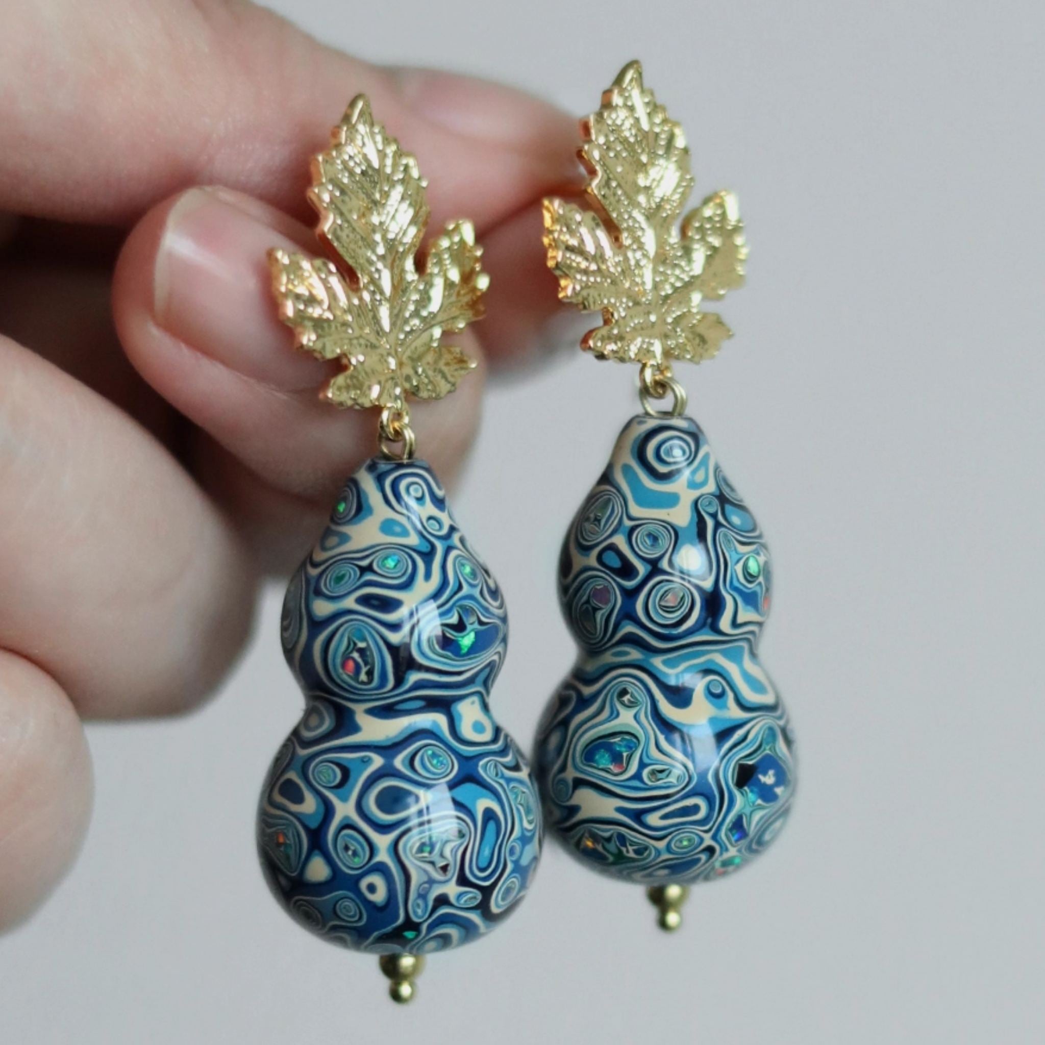 LacLume Original Lacquer Earrings, Variegated Coating Technique Gourd