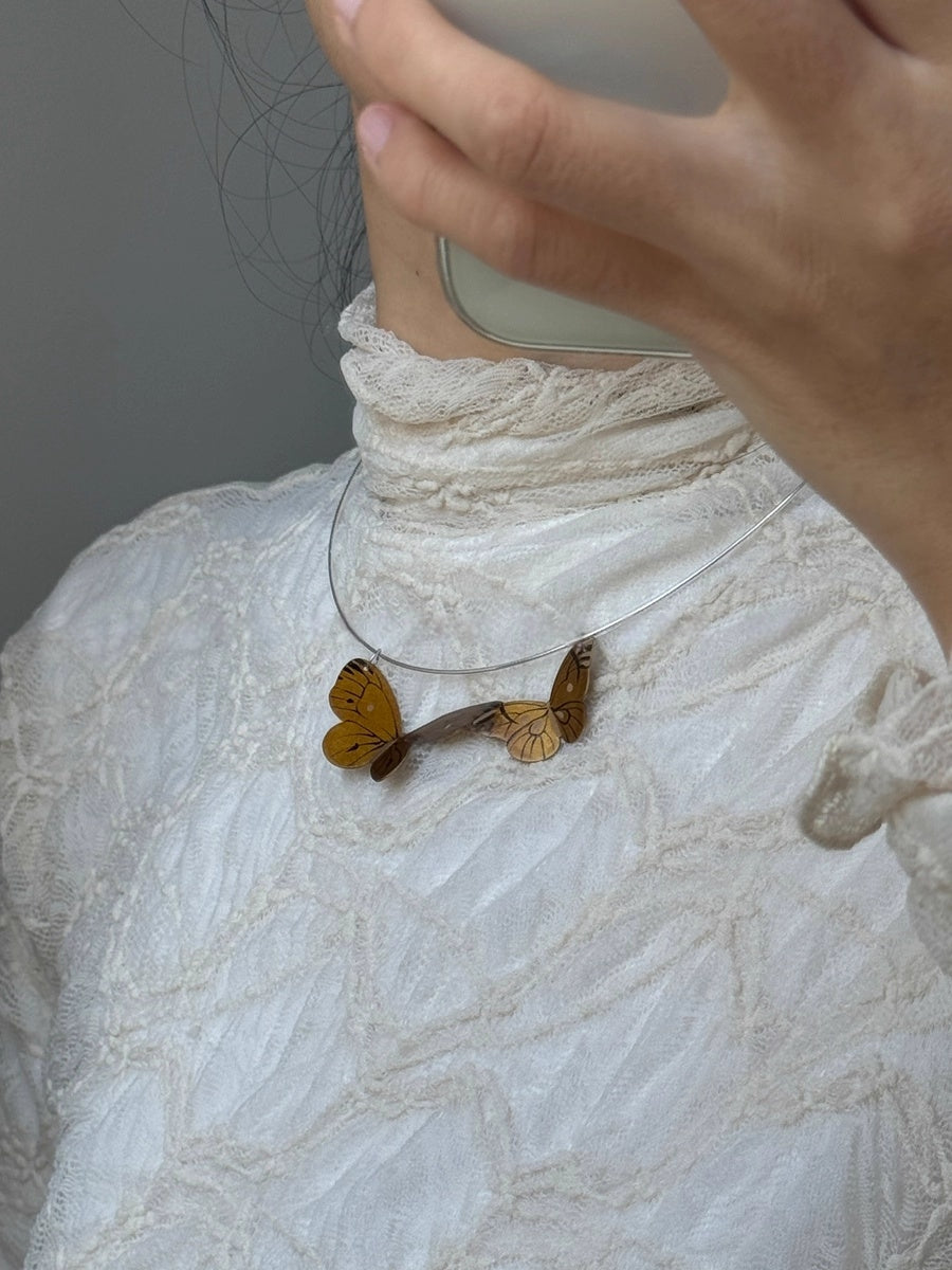 Original Lacquer And Gold-Painted Hand-Painted Butterfly Collar Handmade Copper Tire Lacquerware