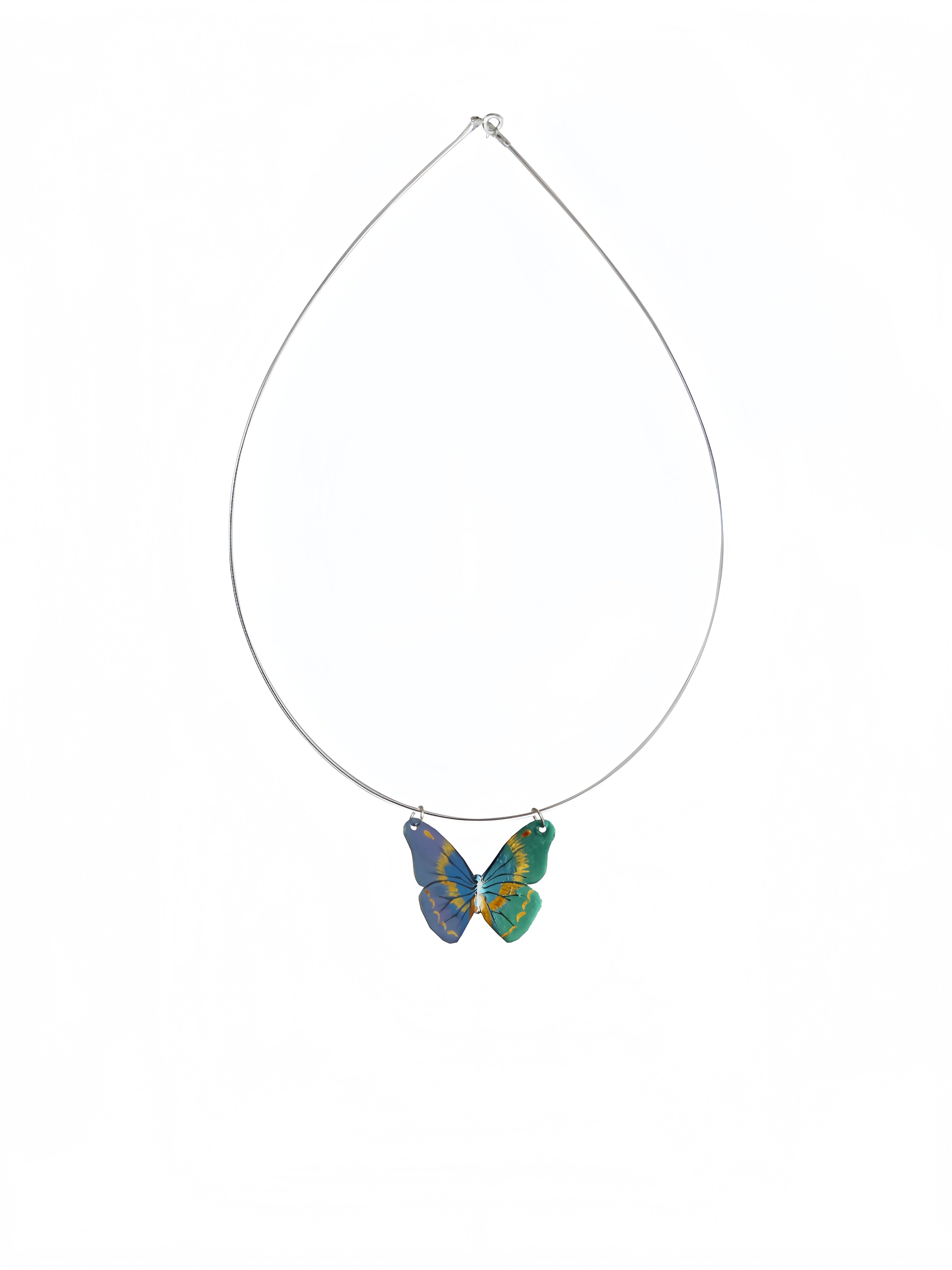Lacquer Craft Handpainted Butterfly Polarized Necklace - Handmade Copper Lacquer Jewelry