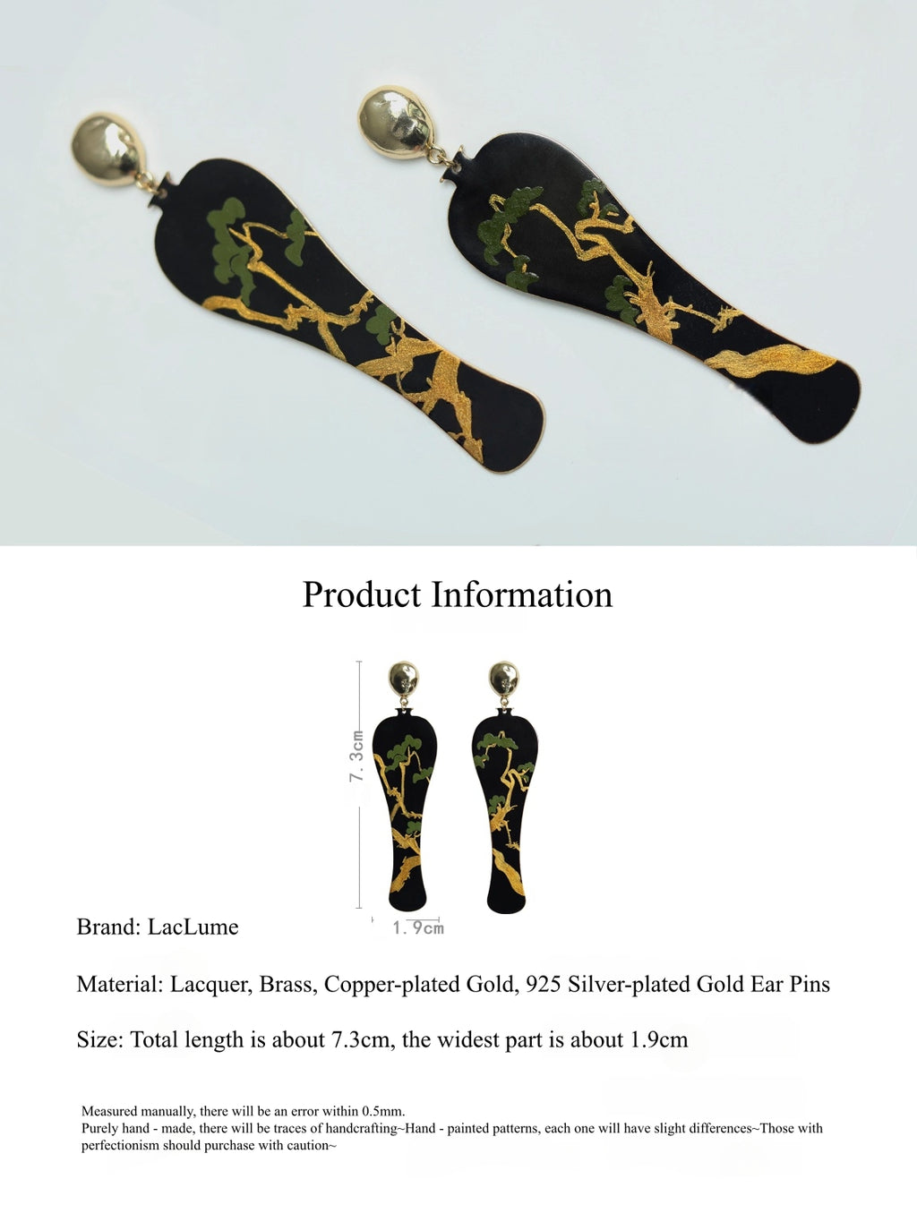 LacLume Original "Vase · Old Tree" Hand-Painted Earrings with Lacquer Craftsmanship