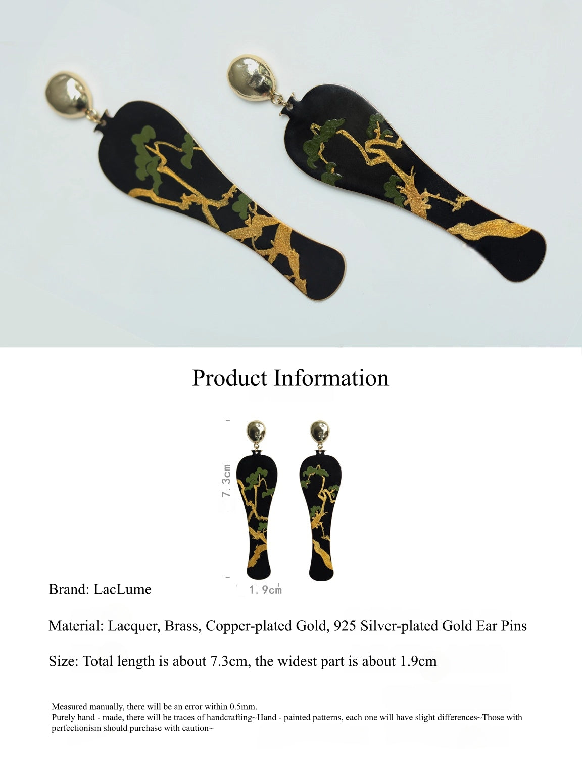 LacLume Original "Vase · Old Tree" Hand-Painted Earrings with Lacquer Craftsmanship