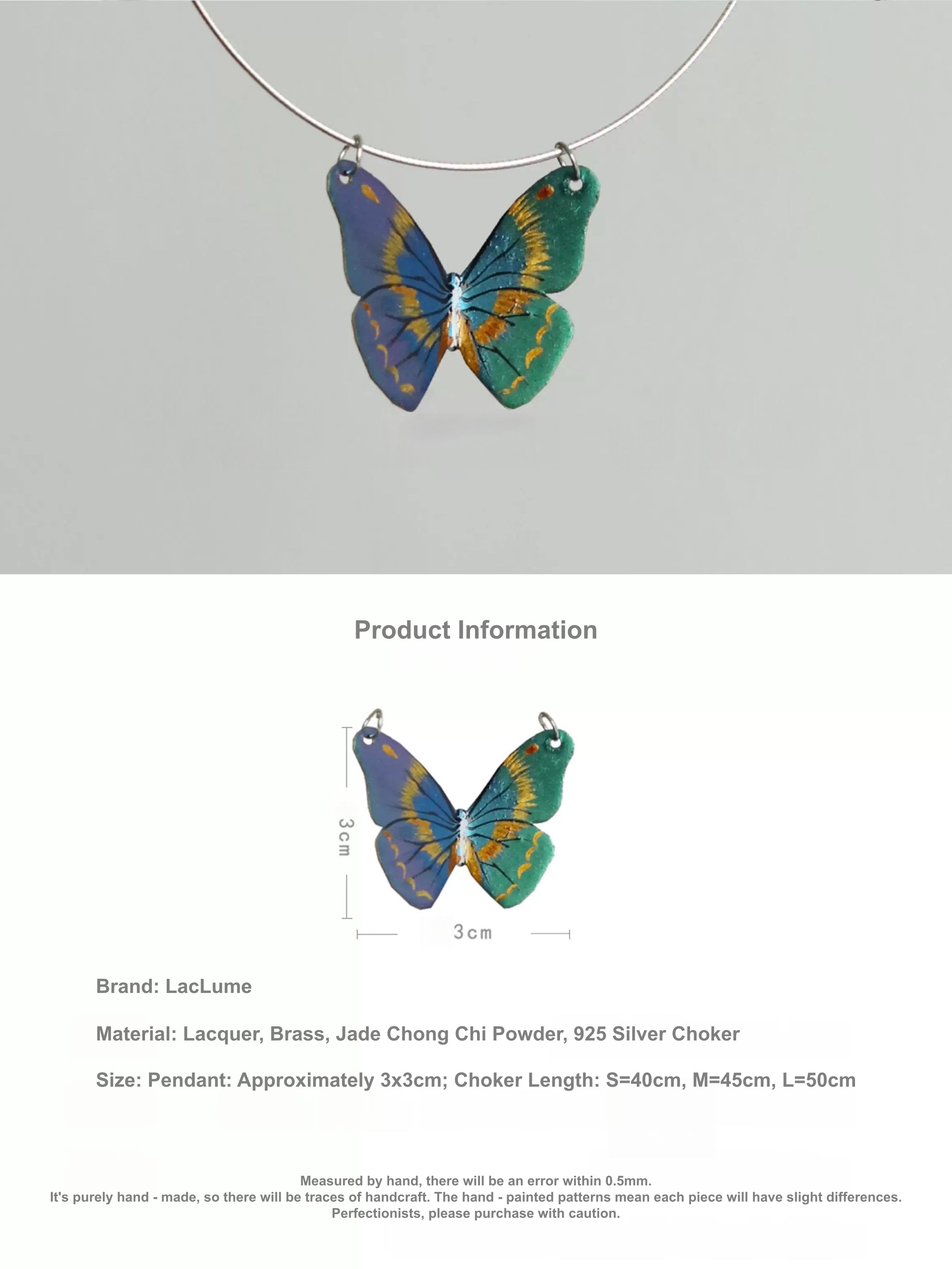 Lacquer Craft Handpainted Butterfly Polarized Necklace - Handmade Copper Lacquer Jewelry