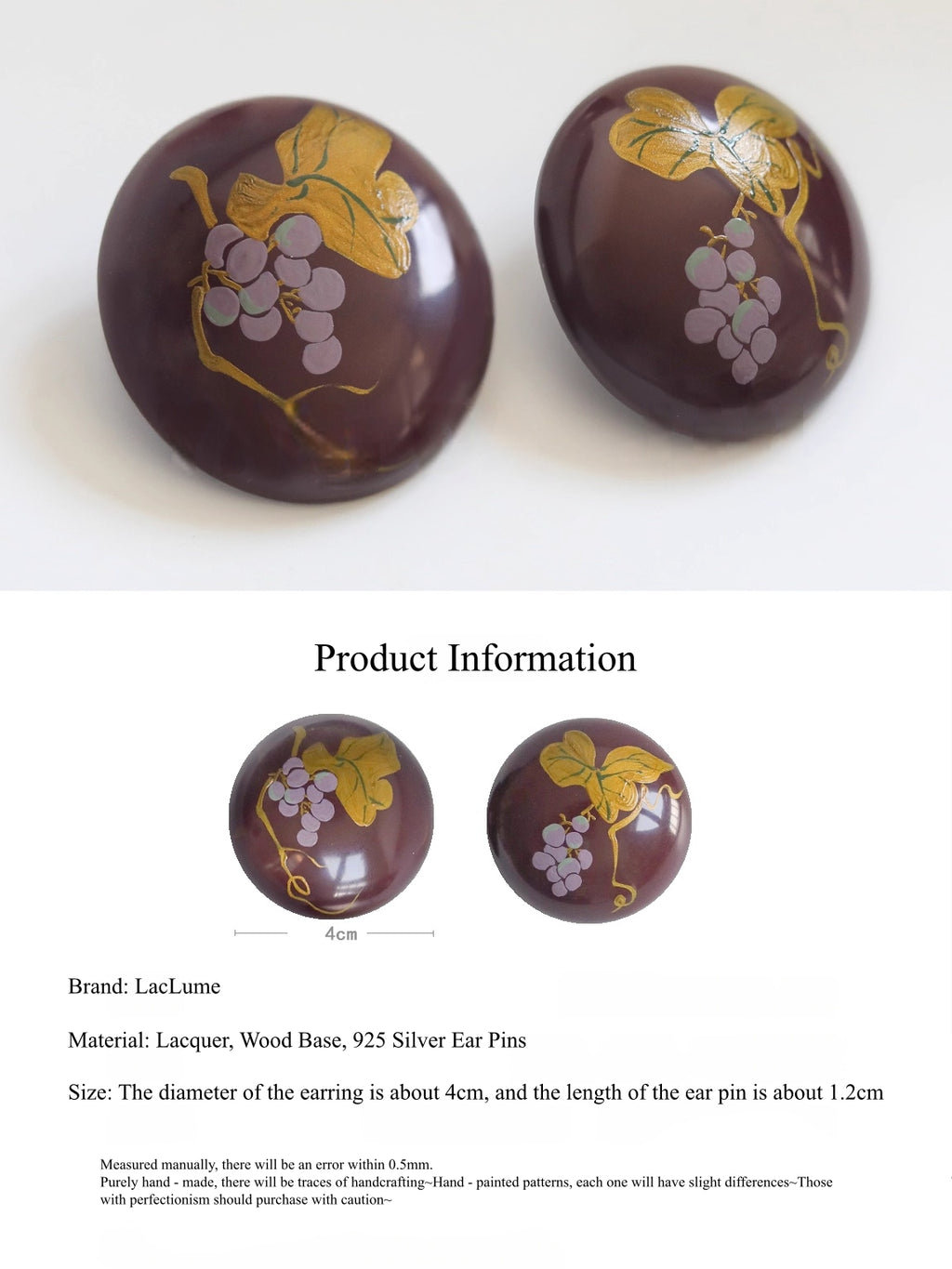 LacLume Original Lacquer Hand-Painted Grape Earrings