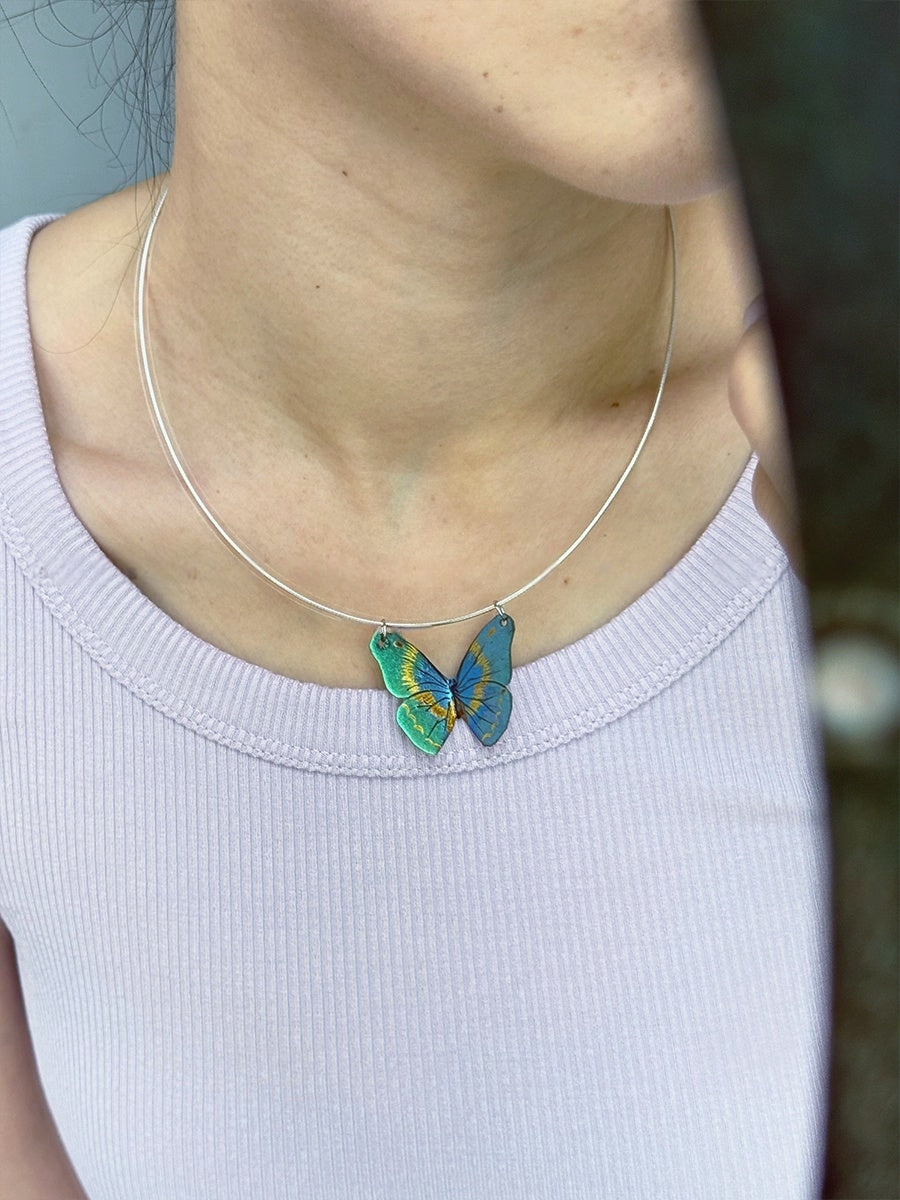 Lacquer Craft Handpainted Butterfly Polarized Necklace - Handmade Copper Lacquer Jewelry