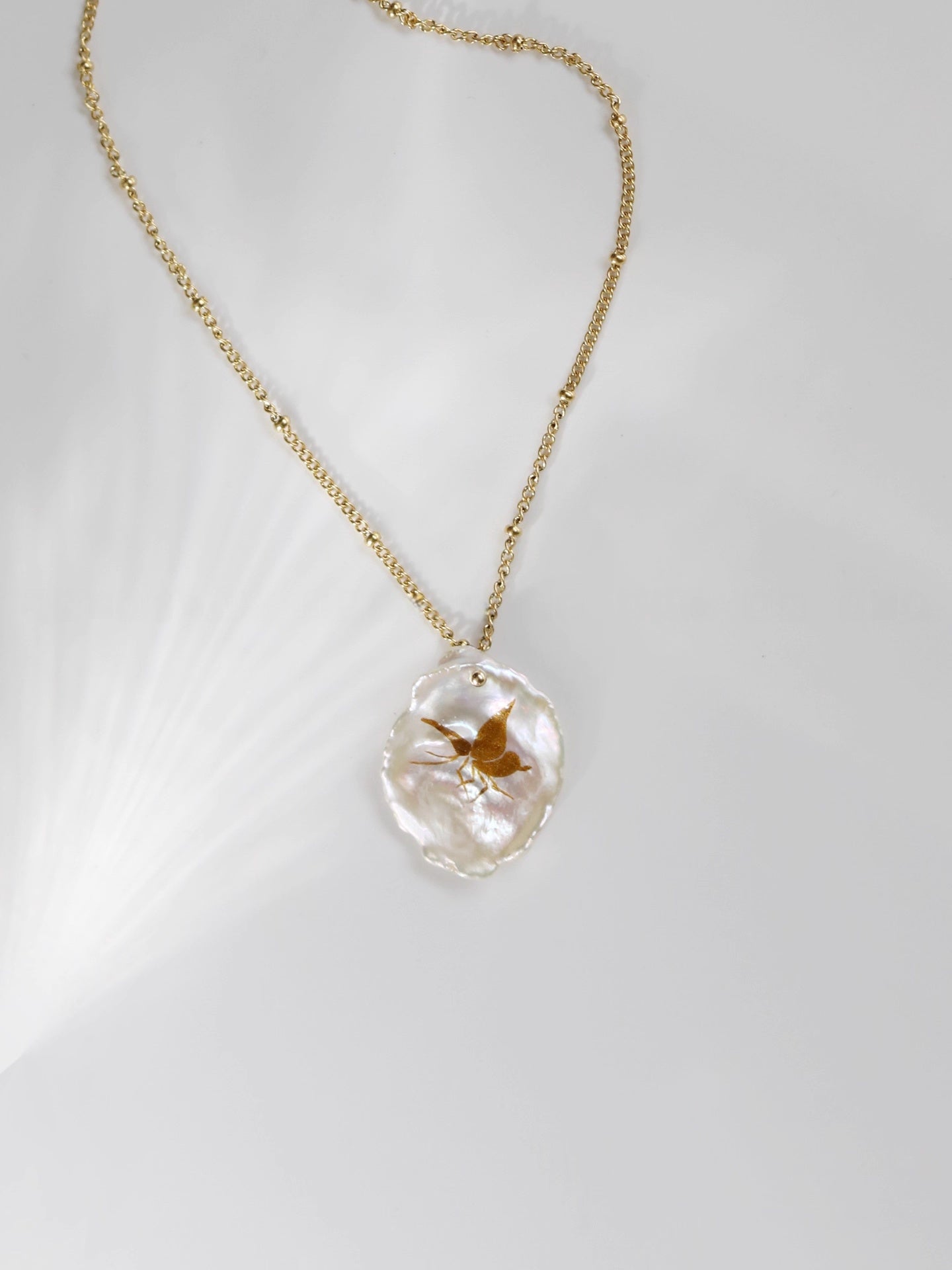 Lacquer Gold-Painted Handpainted Butterfly New Style Petal Pearl Handmade Necklace