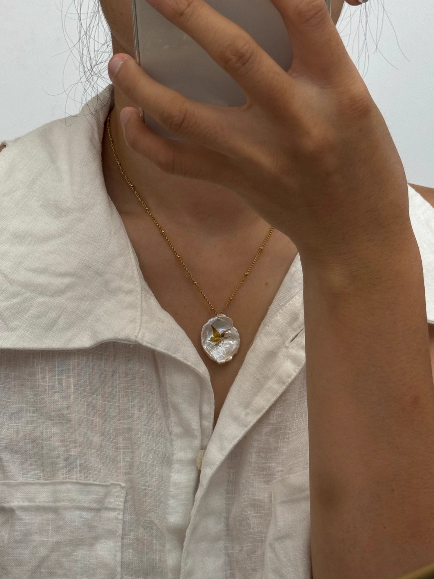 Lacquer Gold-Painted Handpainted Butterfly New Style Petal Pearl Handmade Necklace