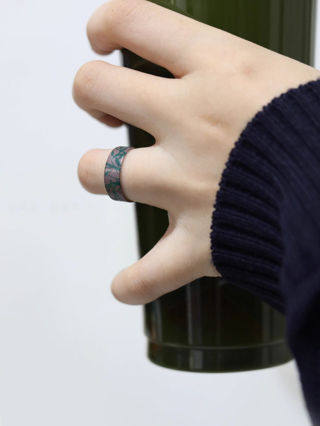 LacLume Original "Bamboo" Lacquer Painting Process, Hand-Painted Bamboo Pattern, New Style Silver Ring, Hand-Made Silver Lacquerware