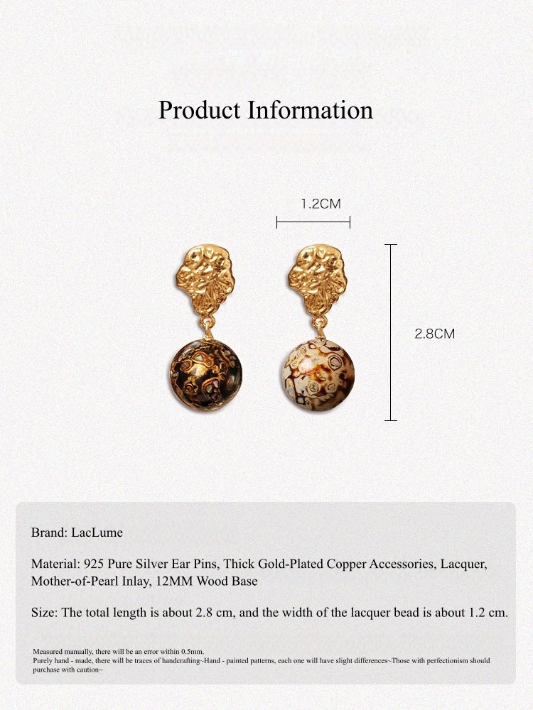 LacLume Intangible Cultural Heritage Lacquer Earrings & Studs - Mother-of-Pearl Inlaid Retro Style