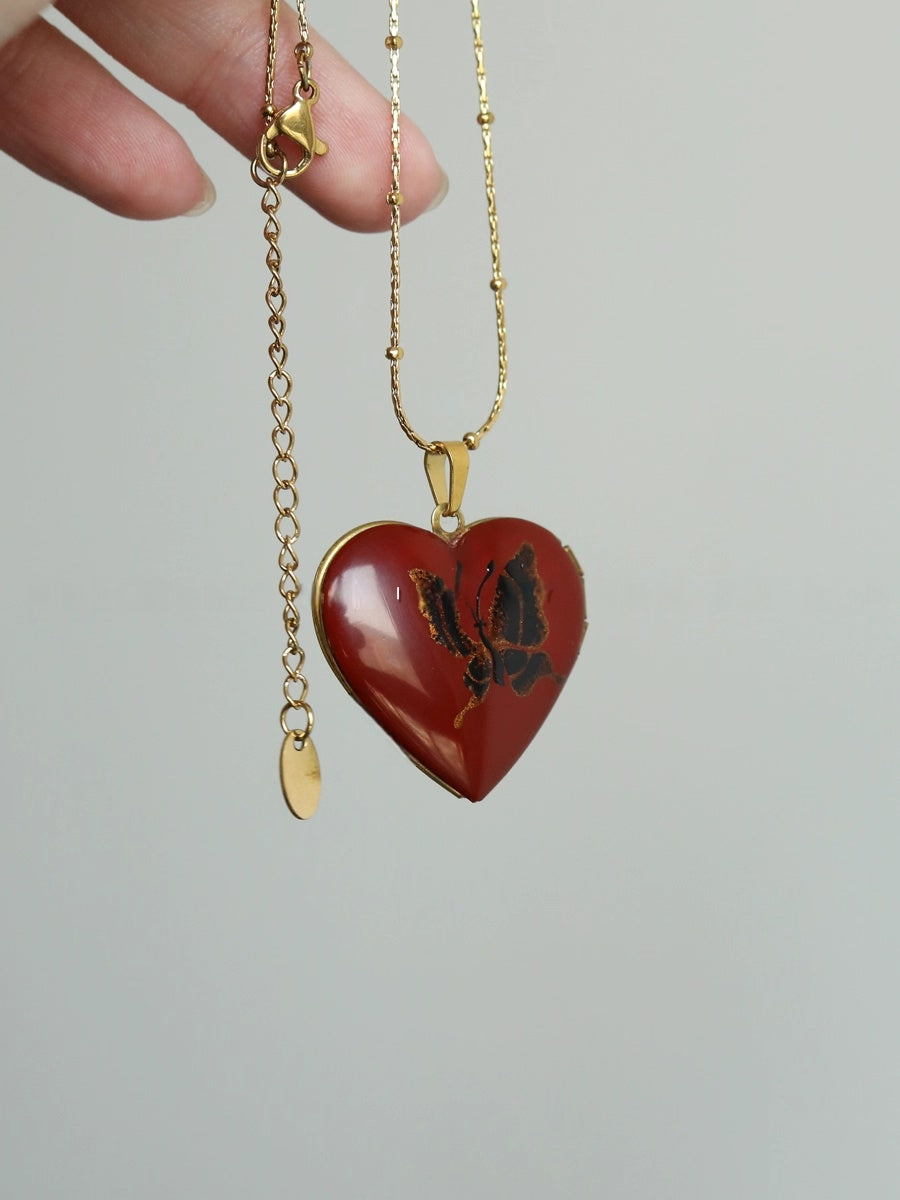 Original "Butterfly's love" Lacquer Craft Handpainted Butterfly Covered Ancient Clavicle Necklace Handmade Open