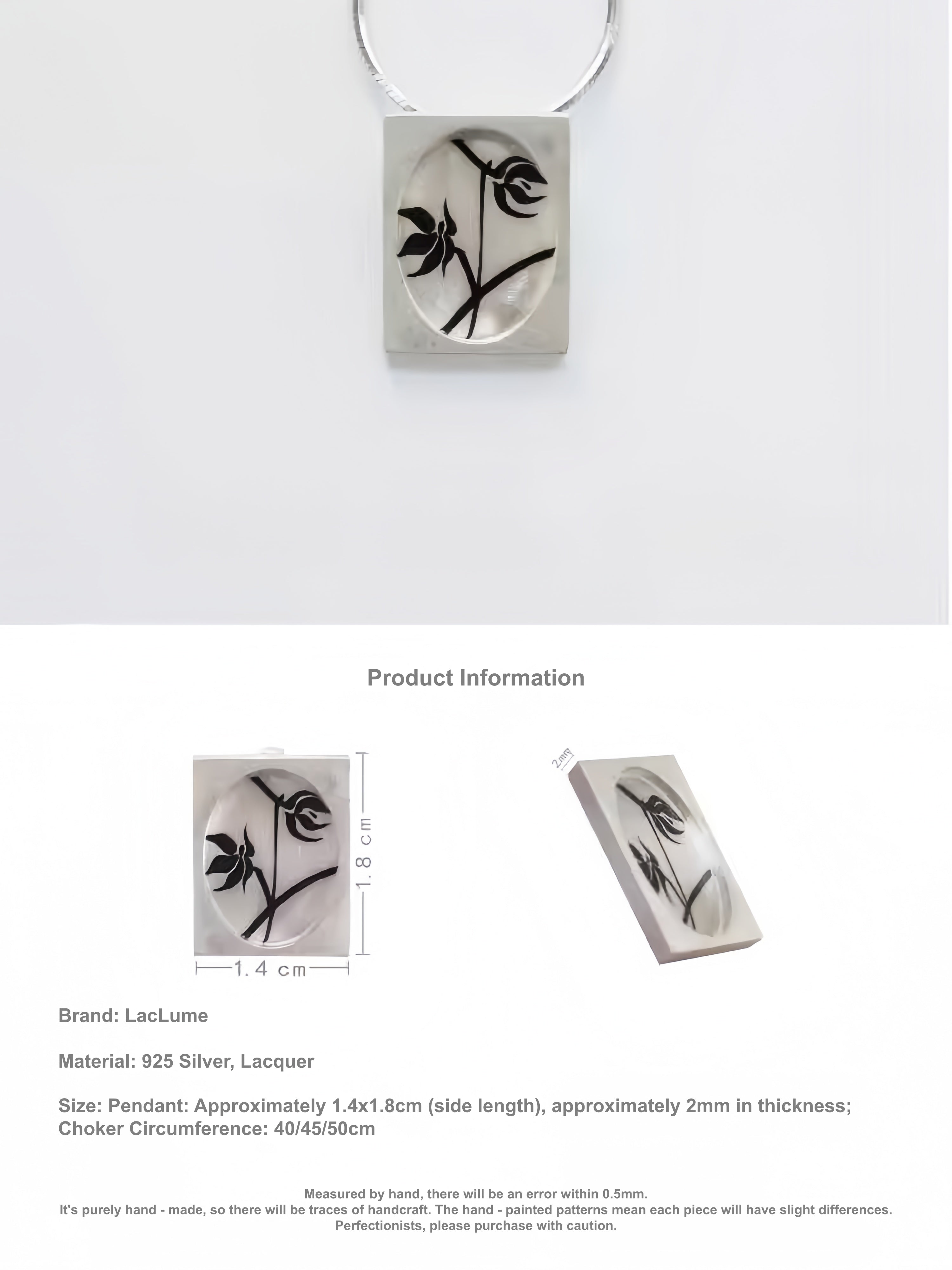 Flower Lacquer Painted Pattern Silver Brushed New Product  Necklace Handmade Silver Lacquerware