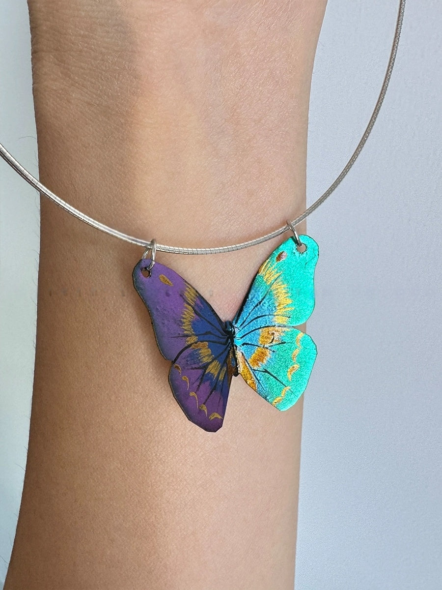 Lacquer Craft Handpainted Butterfly Polarized Necklace - Handmade Copper Lacquer Jewelry