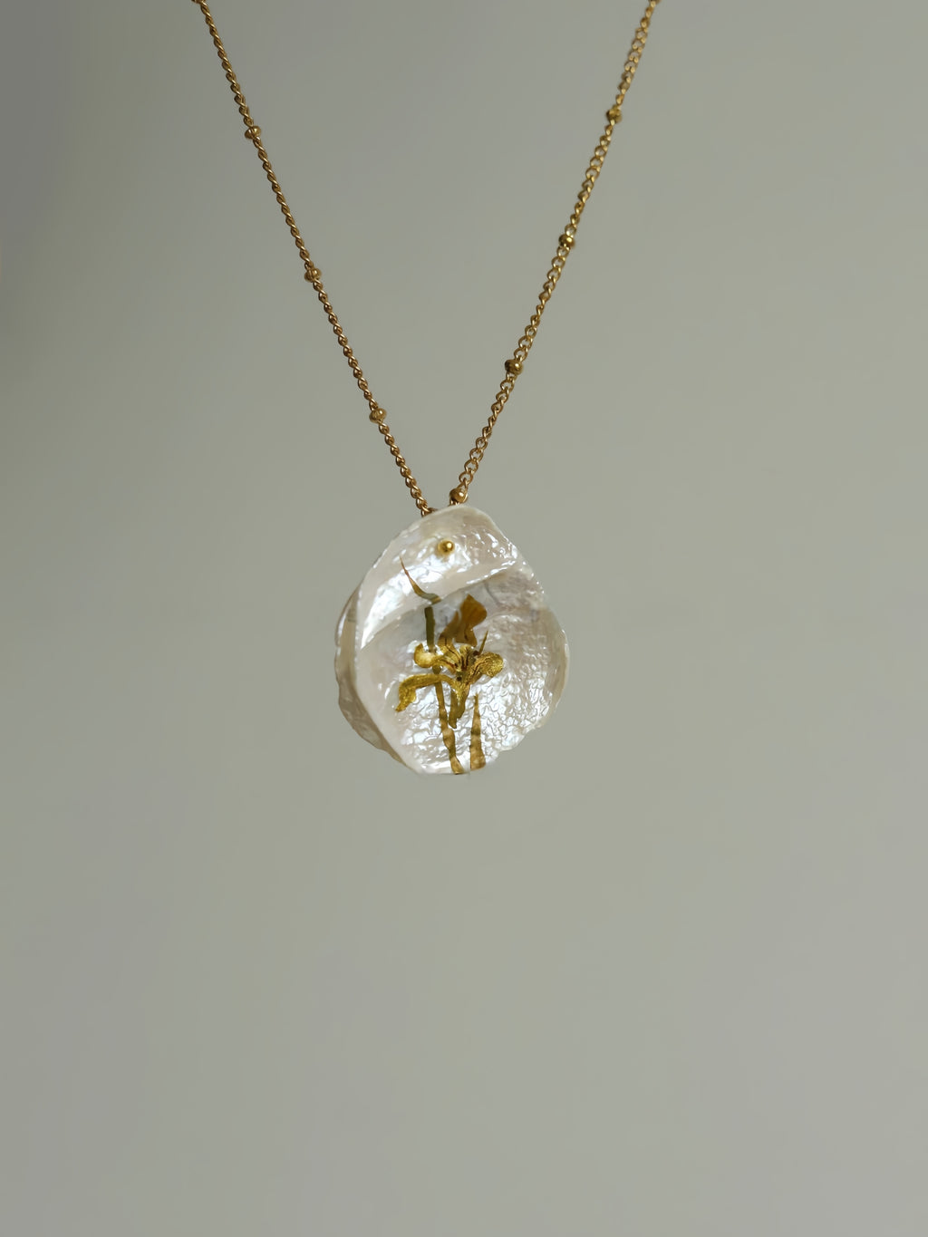 "Irises On Pearls" Lacquer Craft Handpainted Flower Necklace And Earrings Handmade Jewelry