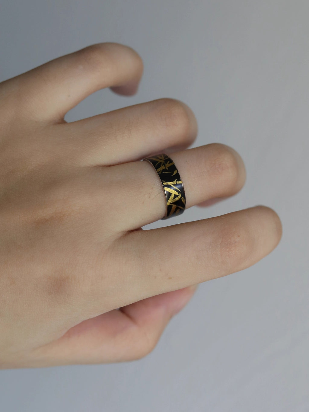 LacLume Original "Bamboo" Lacquer Painting Process, Hand-Painted Bamboo Pattern, New Style Silver Ring, Hand-Made Silver Lacquerware