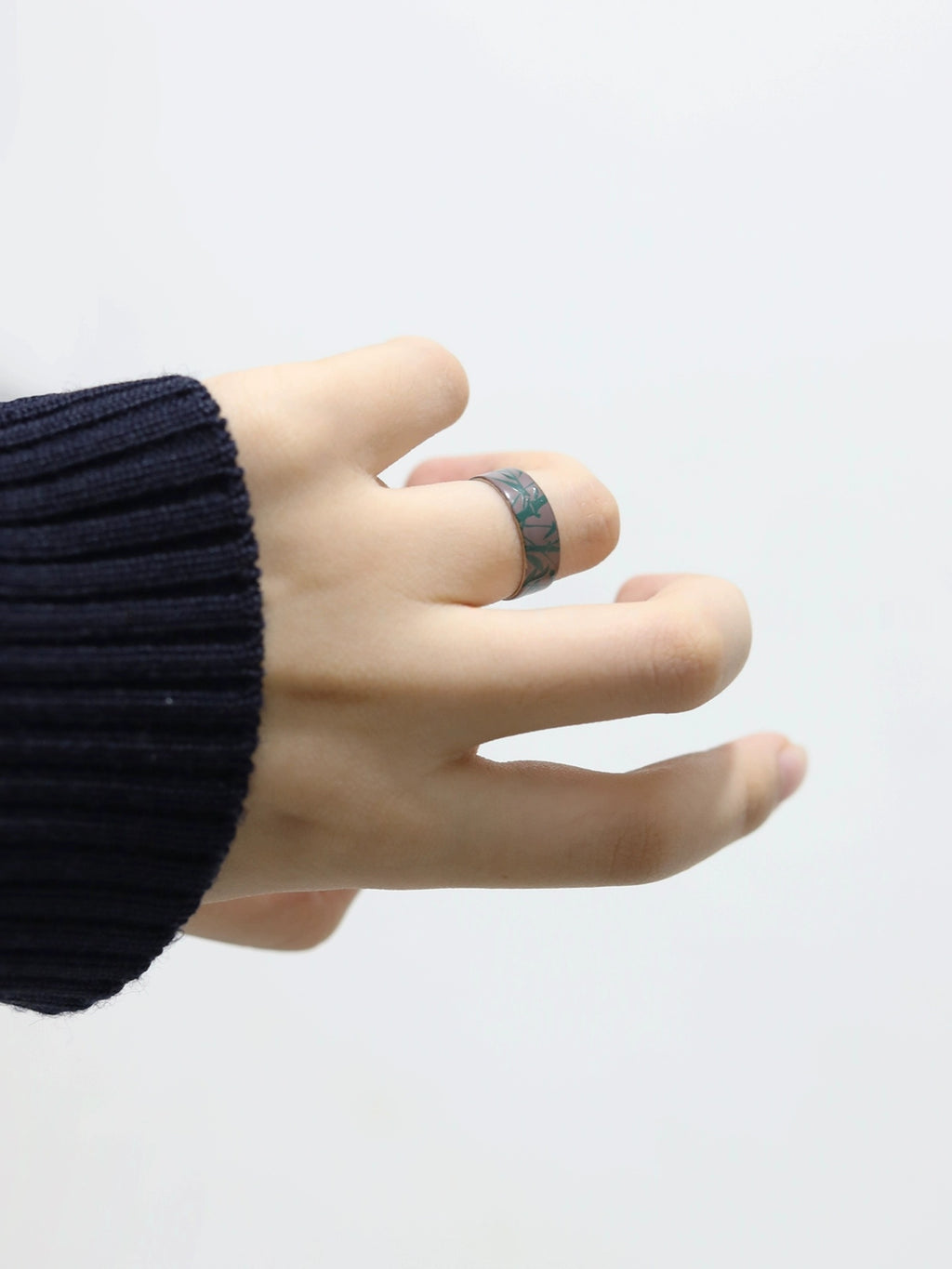 LacLume Original "Bamboo" Lacquer Painting Process, Hand-Painted Bamboo Pattern, New Style Silver Ring, Hand-Made Silver Lacquerware