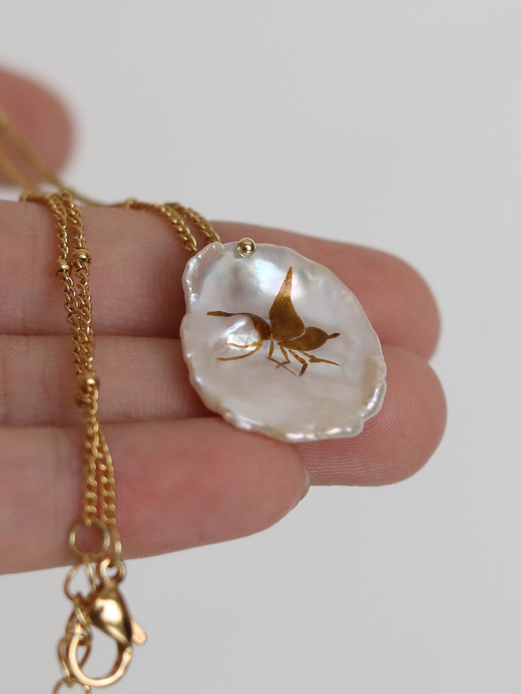 Lacquer Gold-Painted Handpainted Butterfly New Style Petal Pearl Handmade Necklace