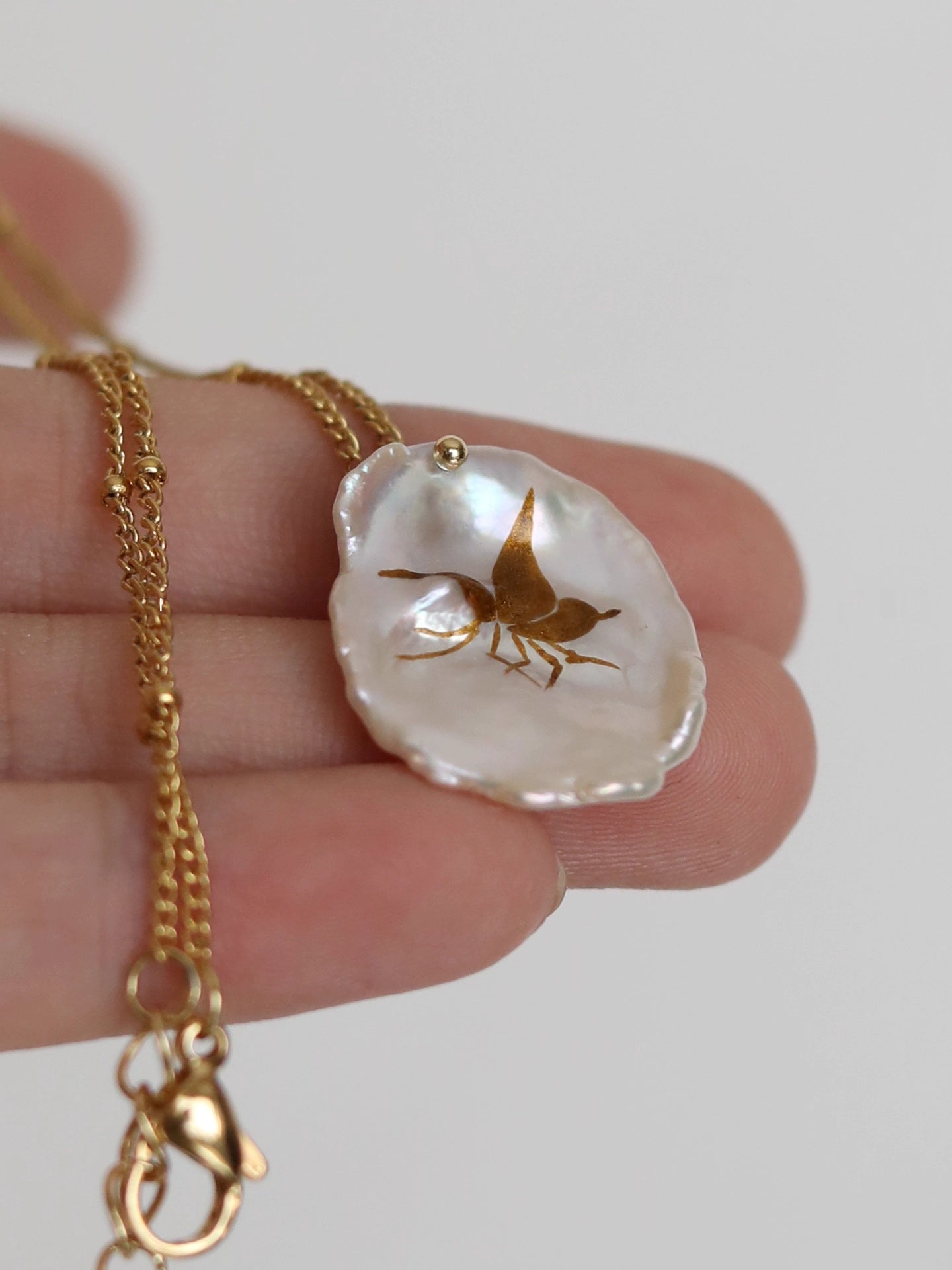 Lacquer Gold-Painted Handpainted Butterfly New Style Petal Pearl Handmade Necklace