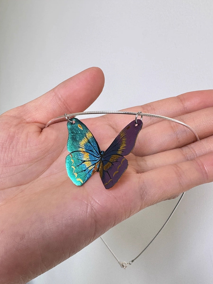 Lacquer Craft Handpainted Butterfly Polarized Necklace - Handmade Copper Lacquer Jewelry