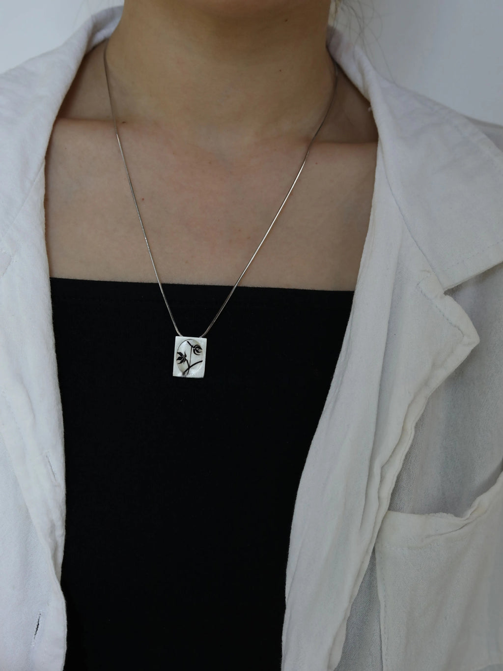 Flower Lacquer Painted Pattern Silver Brushed New Product  Necklace Handmade Silver Lacquerware