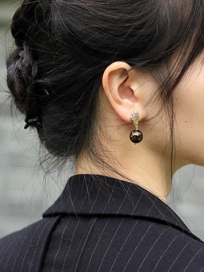 LacLume Intangible Cultural Heritage Lacquer Earrings & Studs - Mother-of-Pearl Inlaid Retro Style