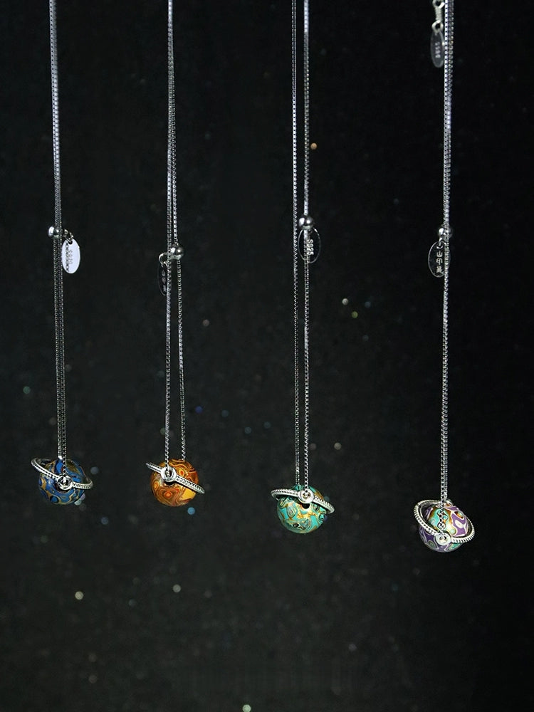 LacLume "Universe" Planet 925 Silver & Lacquer Clavicle Chain