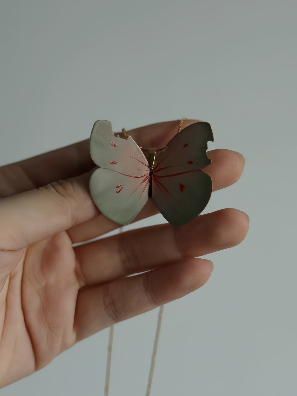 Pink Butterfly Original Lacquer Craft Hand-Painted Butterfly Oil Painting Girl'S Necklace - Handmade Copper Lacquerware