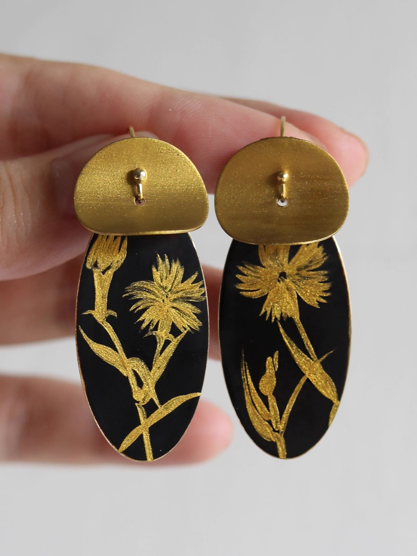 LacLume Earrings Dianthus handmade lacquer jewelry