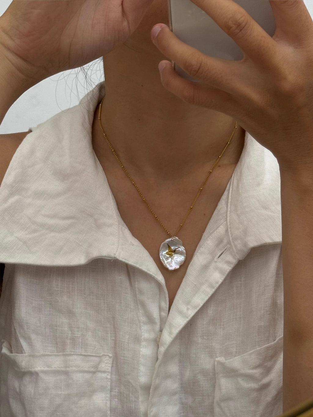 Lacquer Gold-Painted Handpainted Butterfly New Style Petal Pearl Handmade Necklace