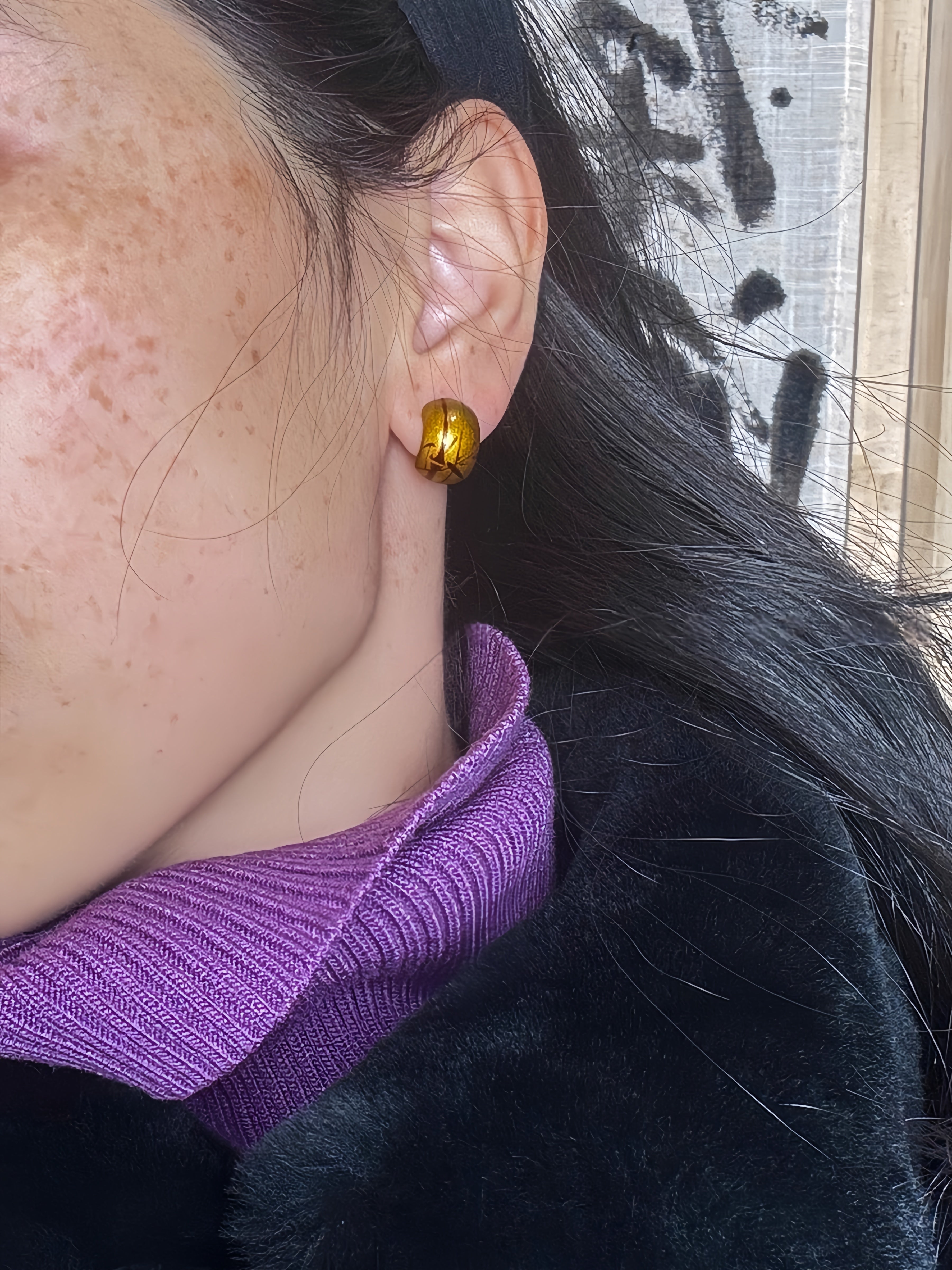 LacLume Earrings Lacquer Painted Bamboo Pattern 925 Silver Mini Earrings Silvethereal Cool Beauty Jewelry