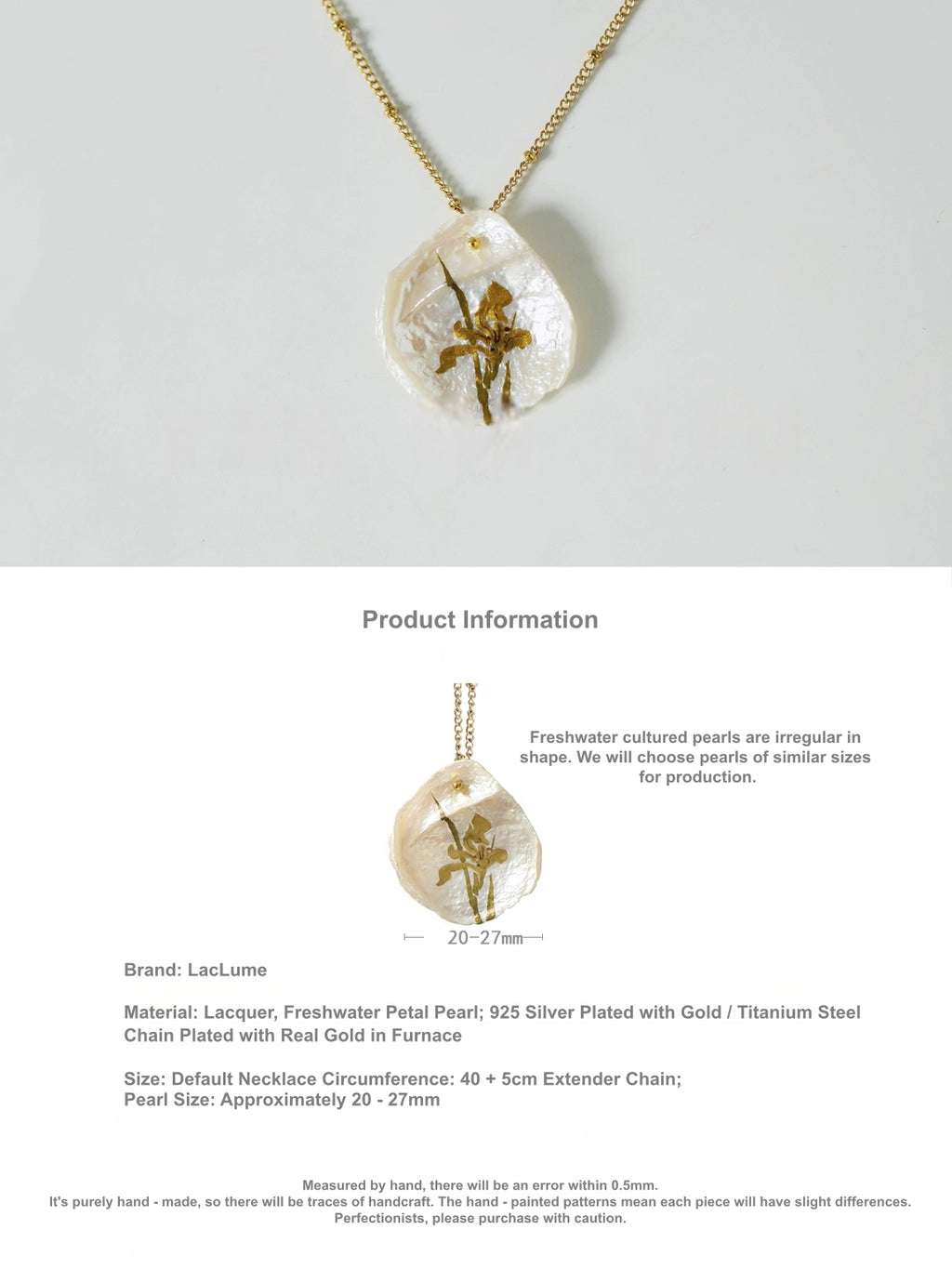 "Irises On Pearls" Lacquer Craft Handpainted Flower Necklace And Earrings Handmade Jewelry