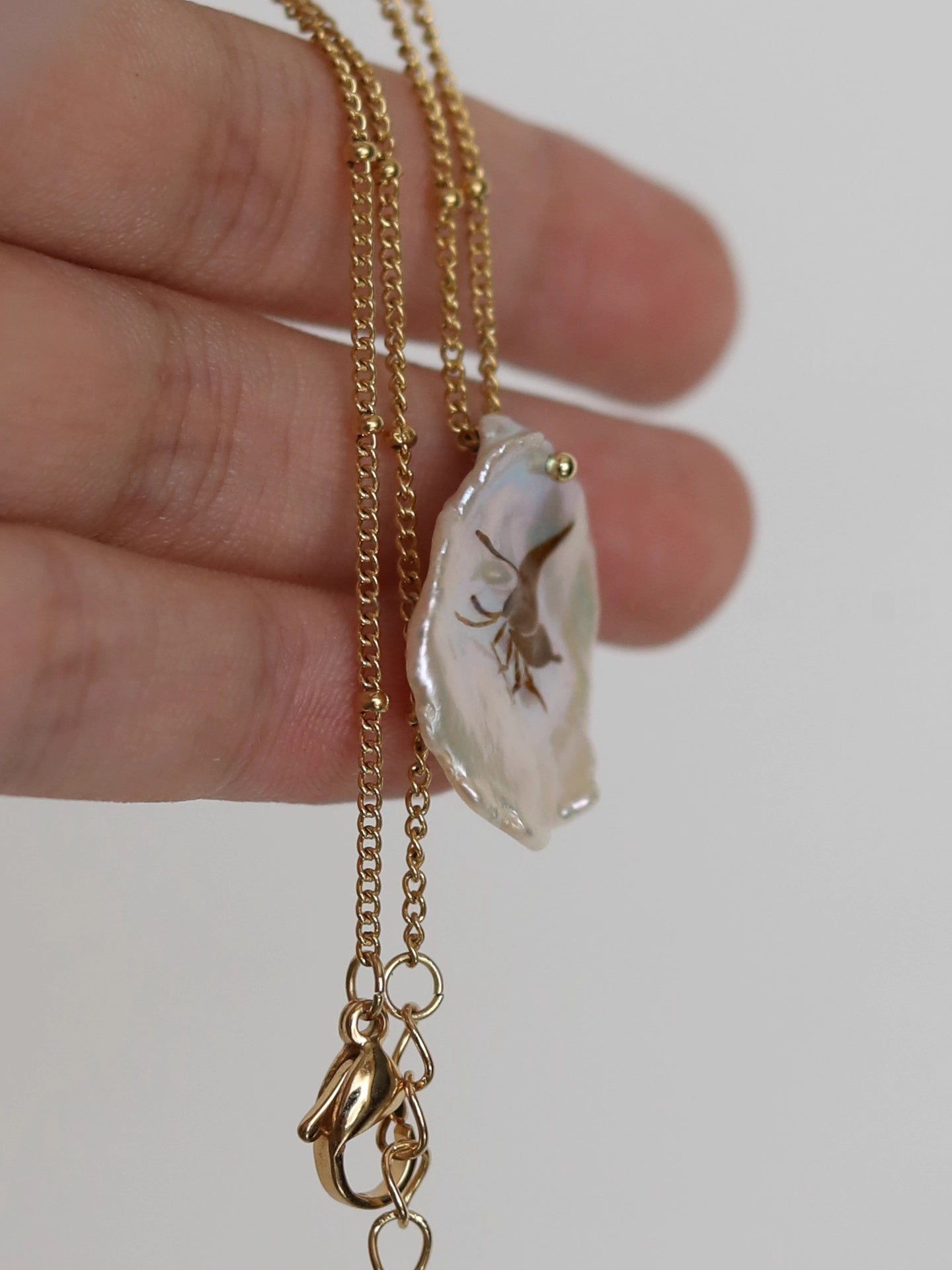 Lacquer Gold-Painted Handpainted Butterfly New Style Petal Pearl Handmade Necklace