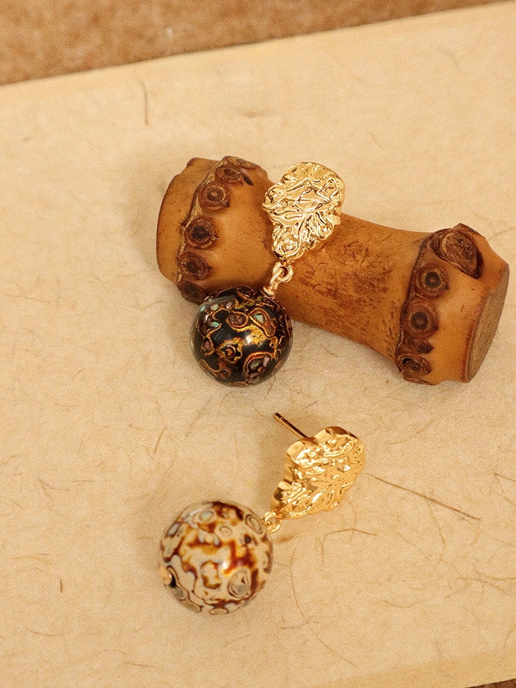 LacLume Intangible Cultural Heritage Lacquer Earrings & Studs - Mother-of-Pearl Inlaid Retro Style