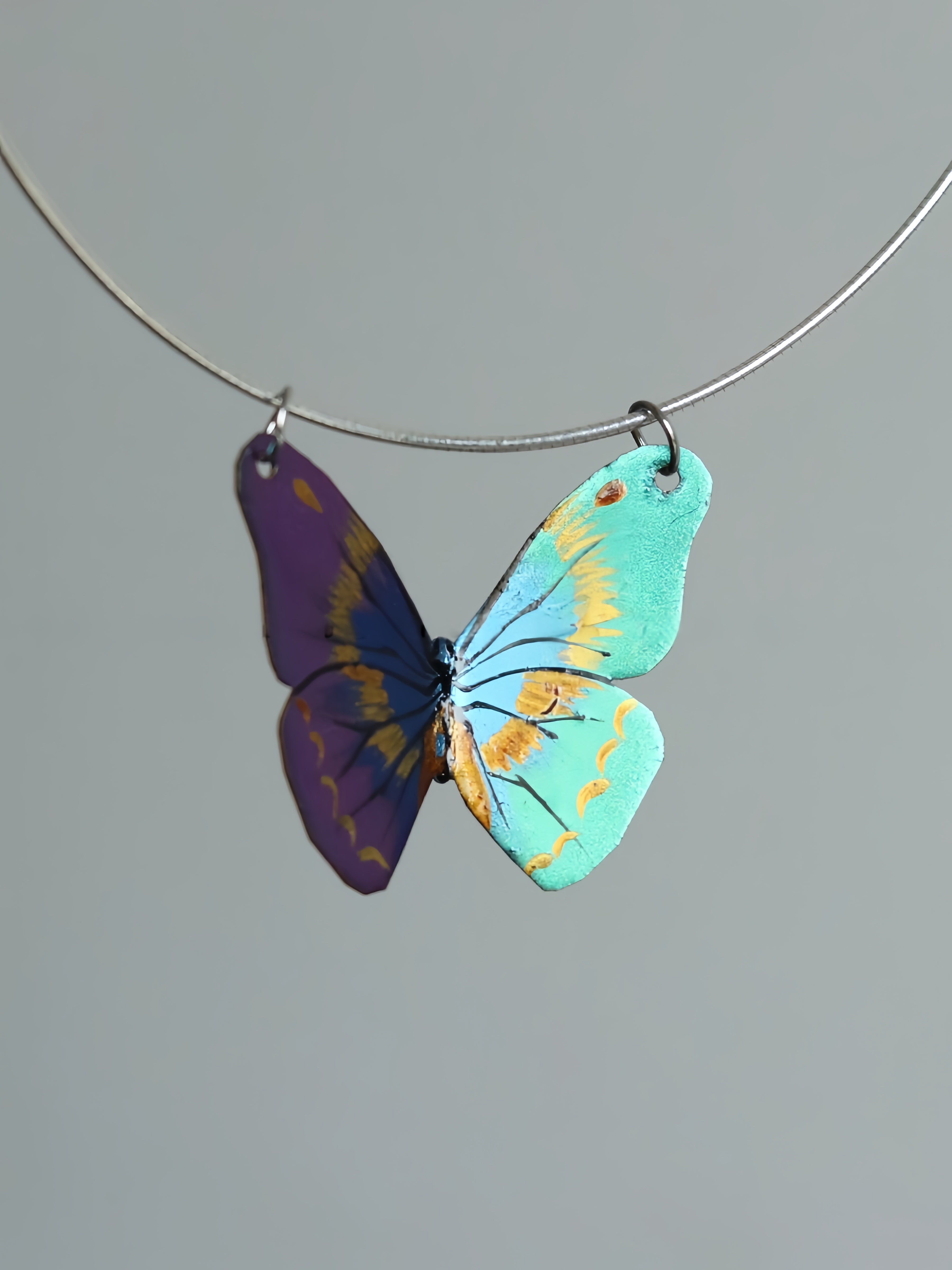 Lacquer Craft Handpainted Butterfly Polarized Necklace - Handmade Copper Lacquer Jewelry