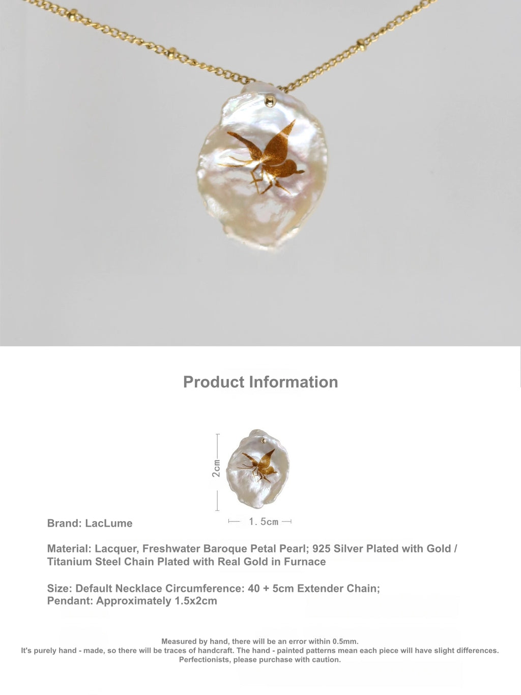 Lacquer Gold-Painted Handpainted Butterfly New Style Petal Pearl Handmade Necklace