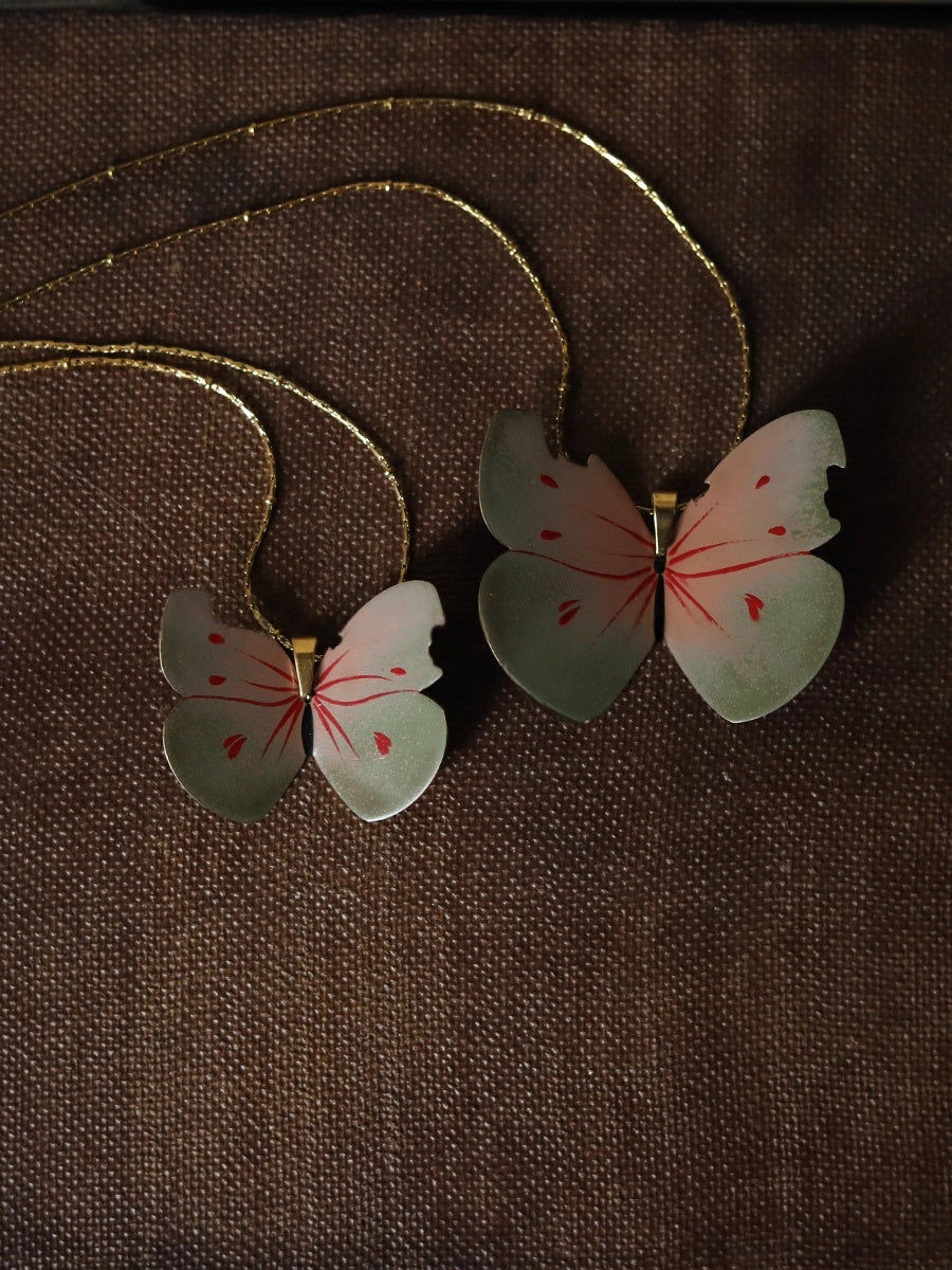 Pink Butterfly Original Lacquer Craft Hand-Painted Butterfly Oil Painting Girl'S Necklace - Handmade Copper Lacquerware