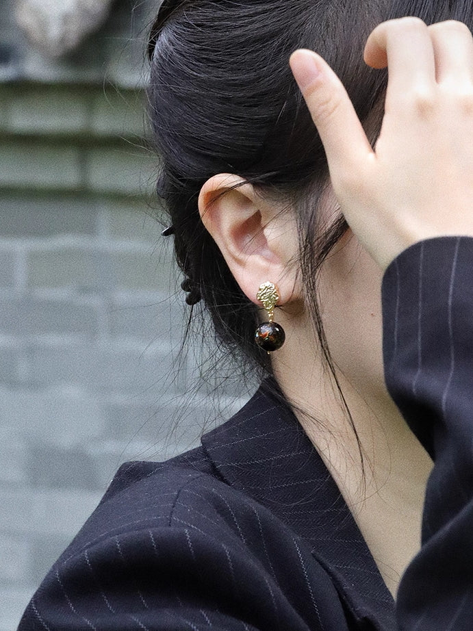 LacLume Intangible Cultural Heritage Lacquer Earrings & Studs - Mother-of-Pearl Inlaid Retro Style