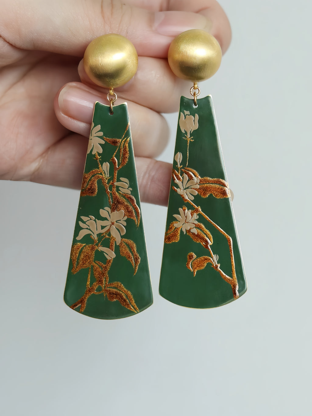 LacLume Earrings Summer Jasmine handmade lacquer jewelry