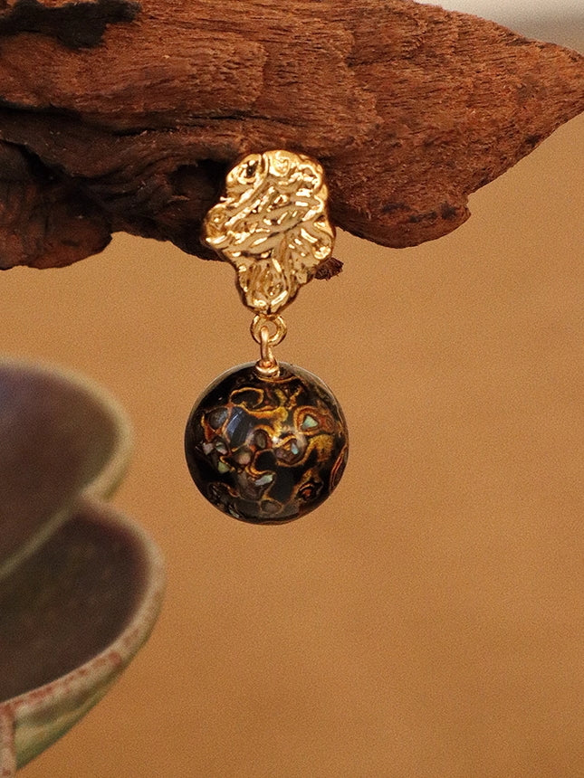 LacLume Intangible Cultural Heritage Lacquer Earrings & Studs - Mother-of-Pearl Inlaid Retro Style