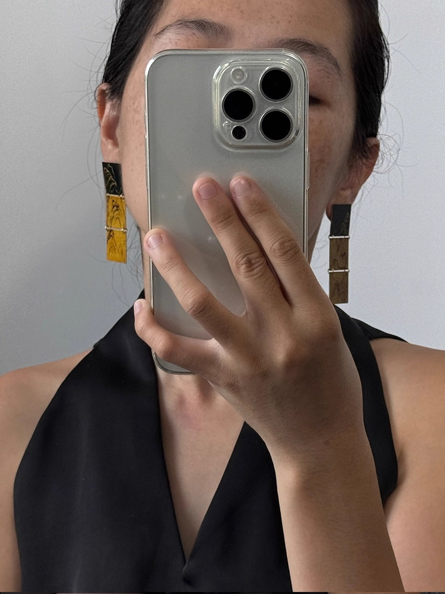 LacLume Original Lacquer Craft Hand-Painted Mountain Peaks New Style Large Earrings Hand-Made Copper Tire Lacquerware