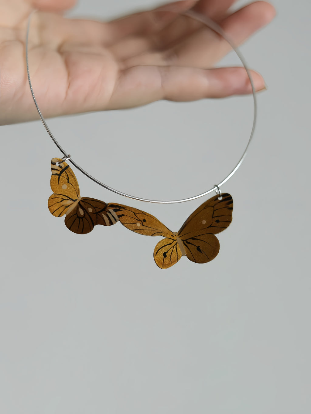 Original Lacquer And Gold-Painted Hand-Painted Butterfly Collar Handmade Copper Tire Lacquerware