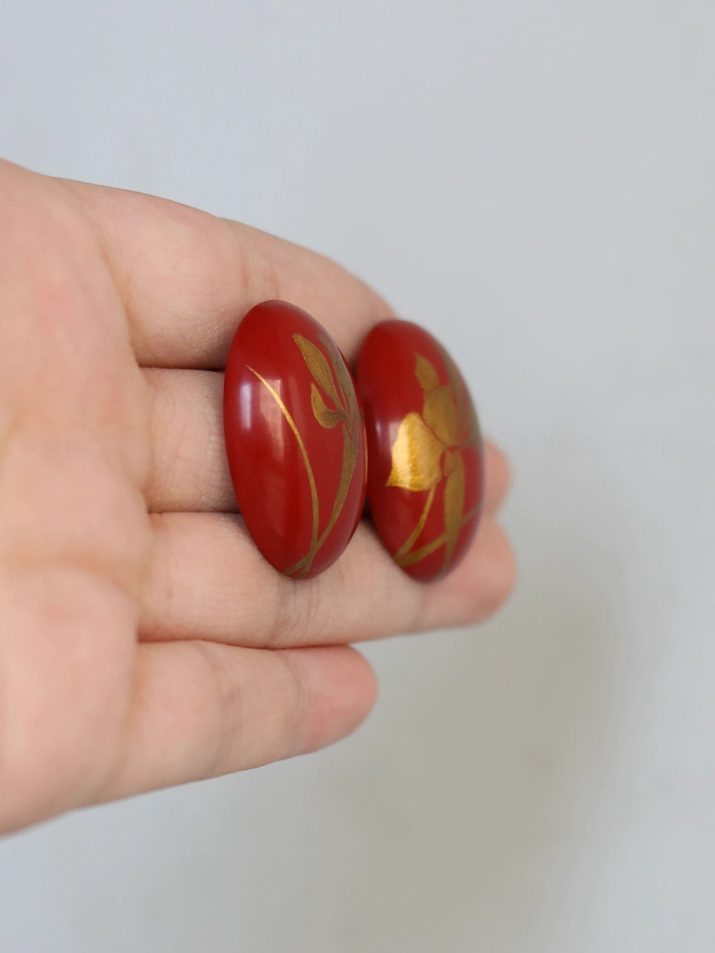 LacLume Original "Iris" Lacquer Earrings with Gold Traced Hand-Painted Iris Flowers