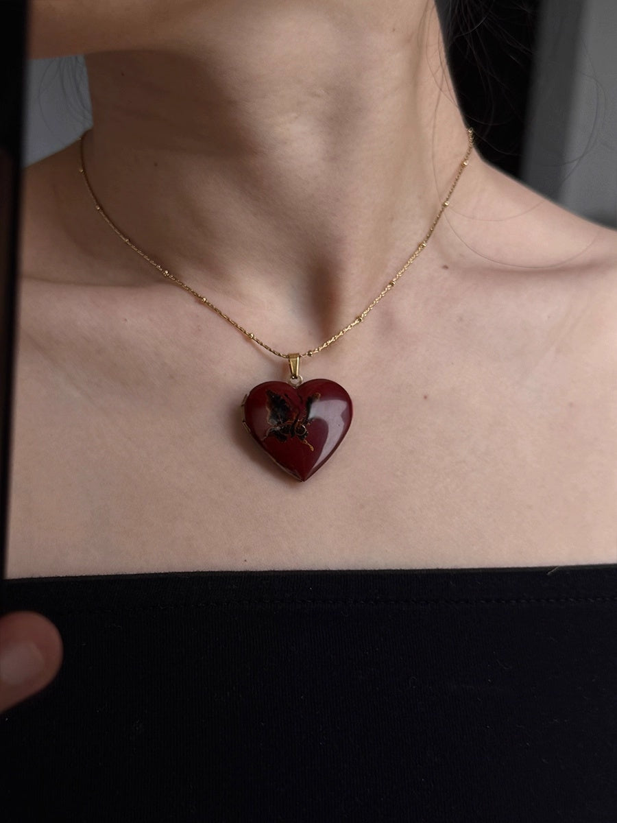 Original "Butterfly's love" Lacquer Craft Handpainted Butterfly Covered Ancient Clavicle Necklace Handmade Open