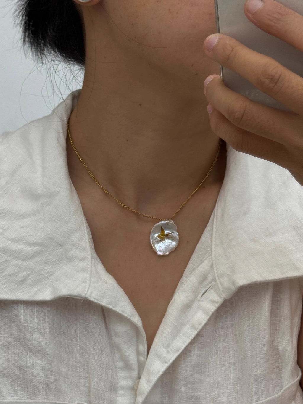 Lacquer Gold-Painted Handpainted Butterfly New Style Petal Pearl Handmade Necklace