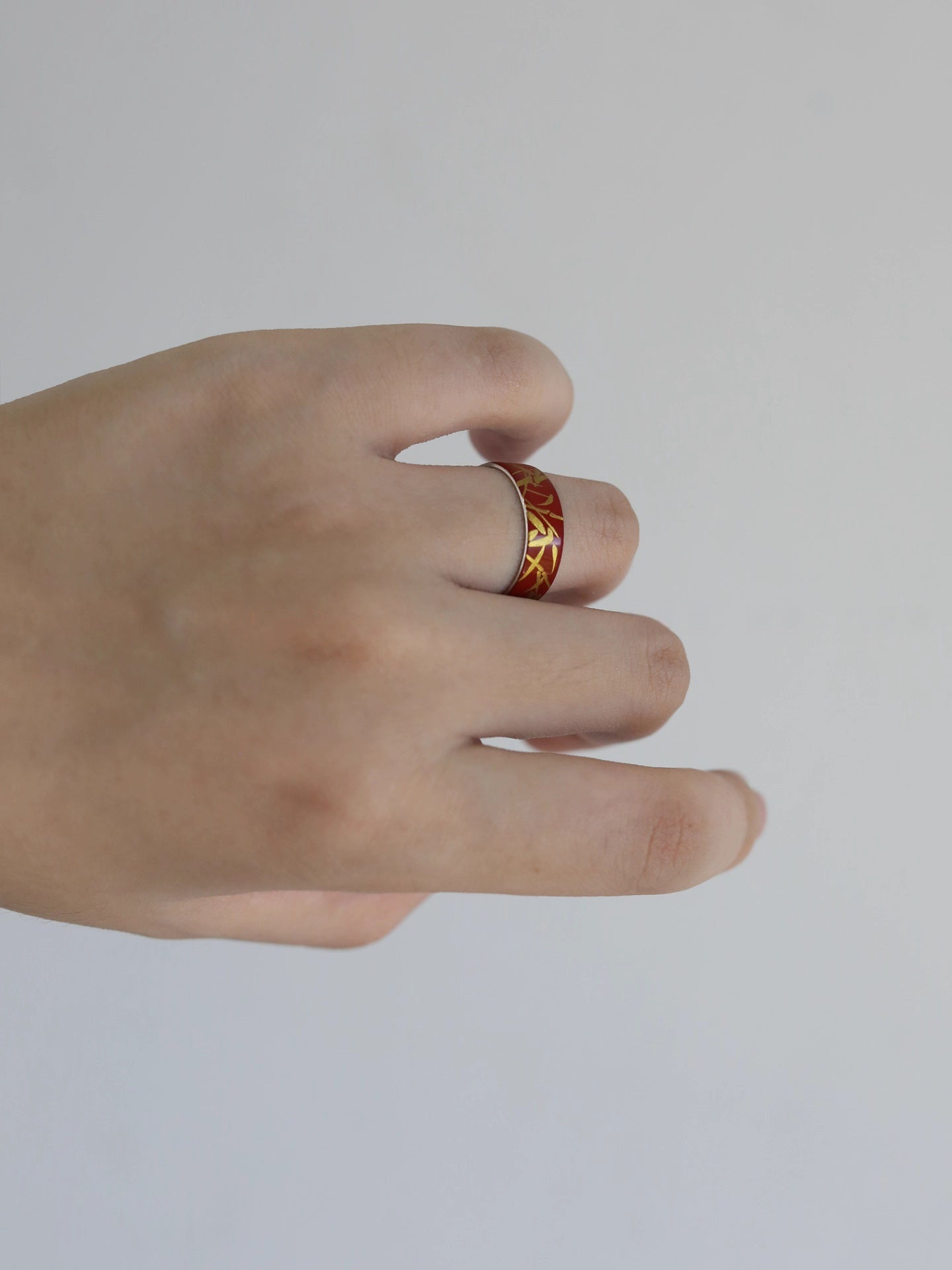 LacLume Original "Bamboo" Lacquer Painting Process, Hand-Painted Bamboo Pattern, New Style Silver Ring, Hand-Made Silver Lacquerware