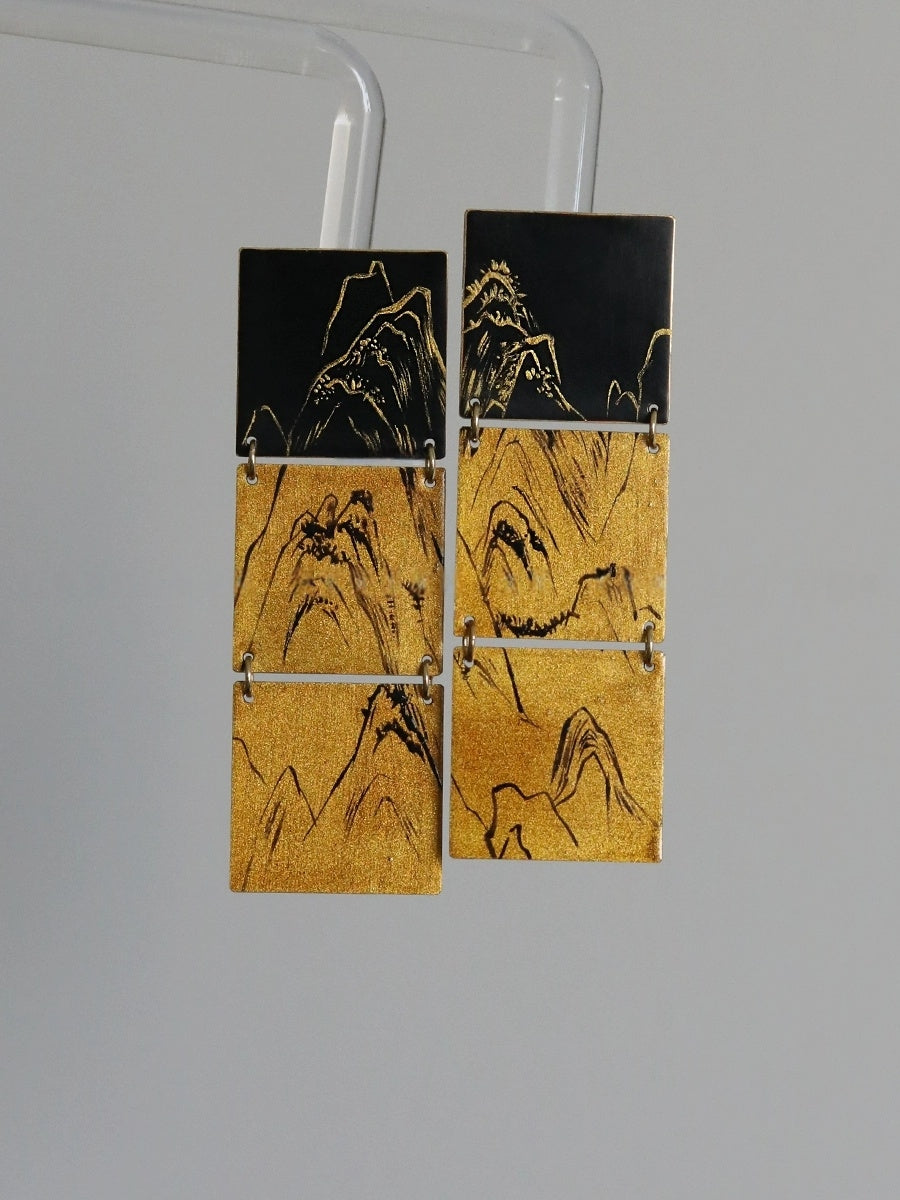 LacLume Original Lacquer Craft Hand-Painted Mountain Peaks New Style Large Earrings Hand-Made Copper Tire Lacquerware