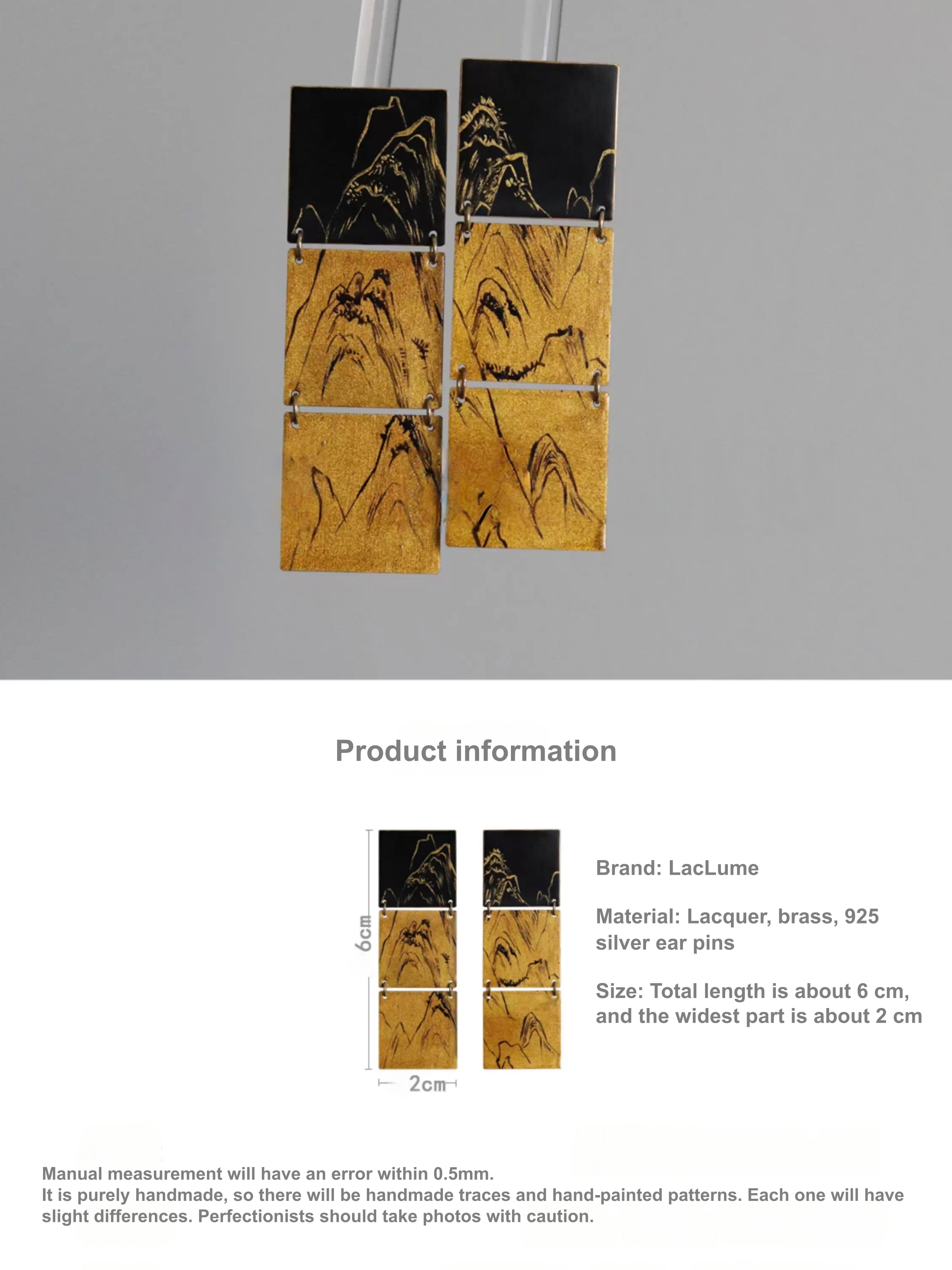 LacLume Original Lacquer Craft Hand-Painted Mountain Peaks New Style Large Earrings Hand-Made Copper Tire Lacquerware