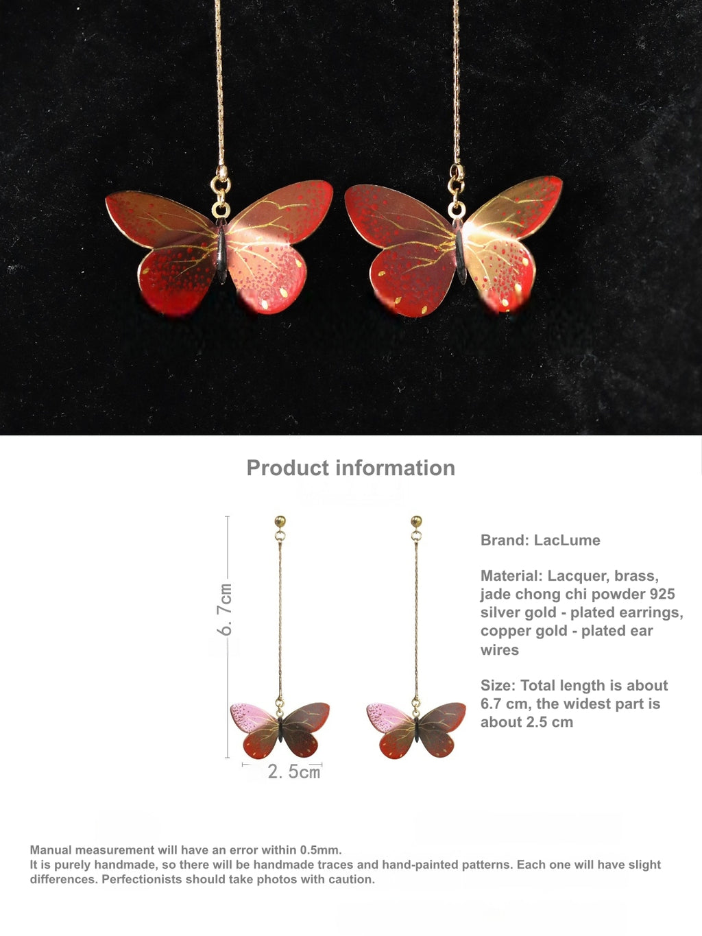 LacLume Fire Butterfly handmade lacquer jewelry
