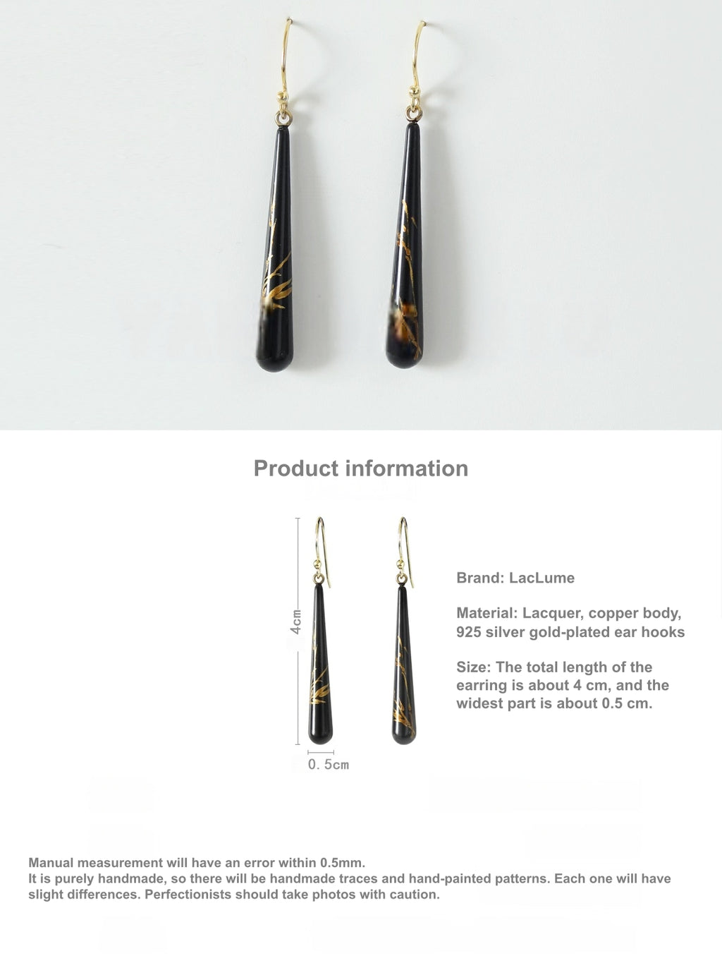 LacLume Lacquer Craft Hand-Painted Bamboo Pattern New Style Earrings-Handmade Copper Tire Lacquerware