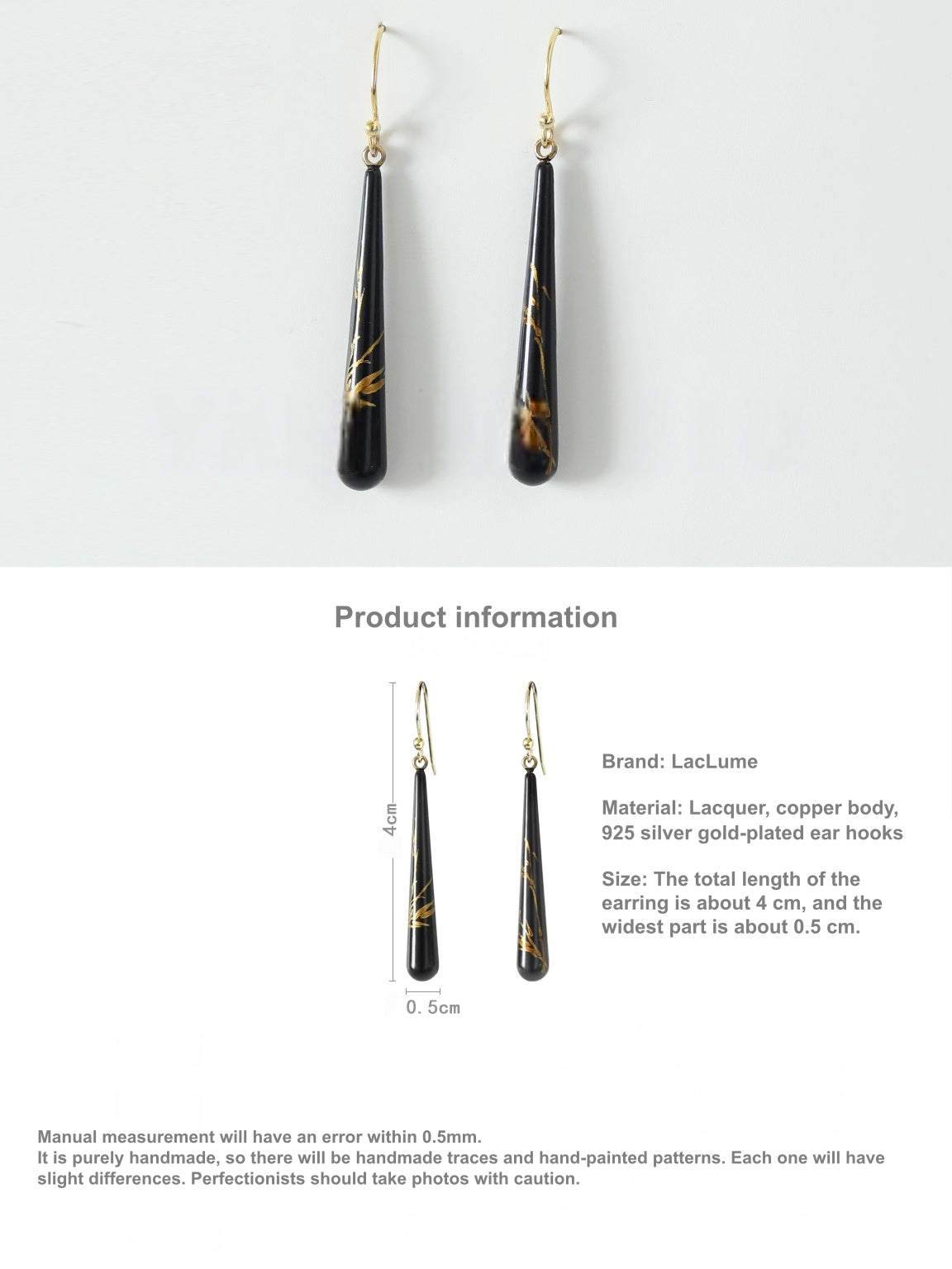 LacLume Lacquer Craft Hand-Painted Bamboo Pattern New Style Earrings-Handmade Copper Tire Lacquerware