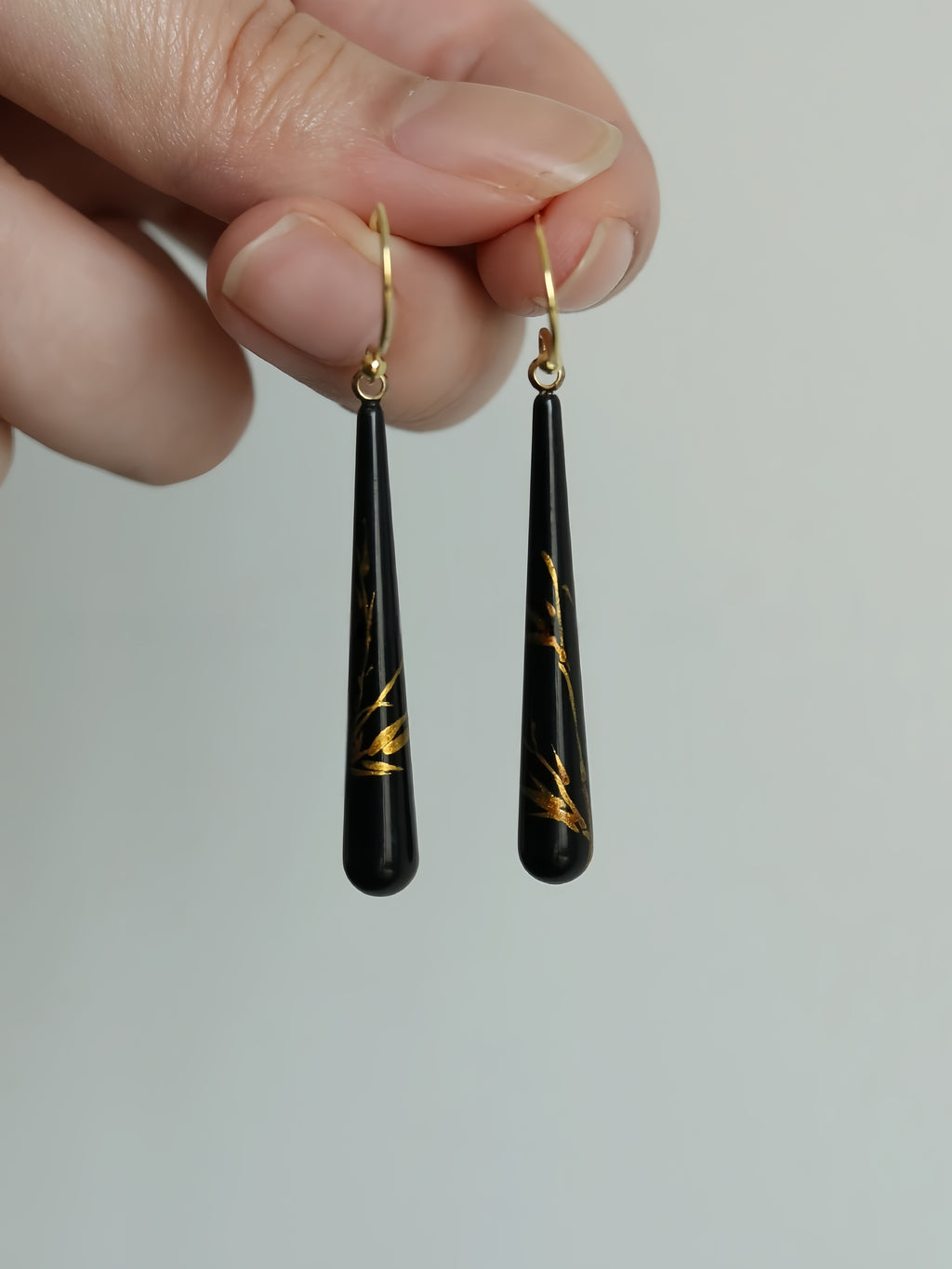 LacLume Lacquer Craft Hand-Painted Bamboo Pattern New Style Earrings-Handmade Copper Tire Lacquerware